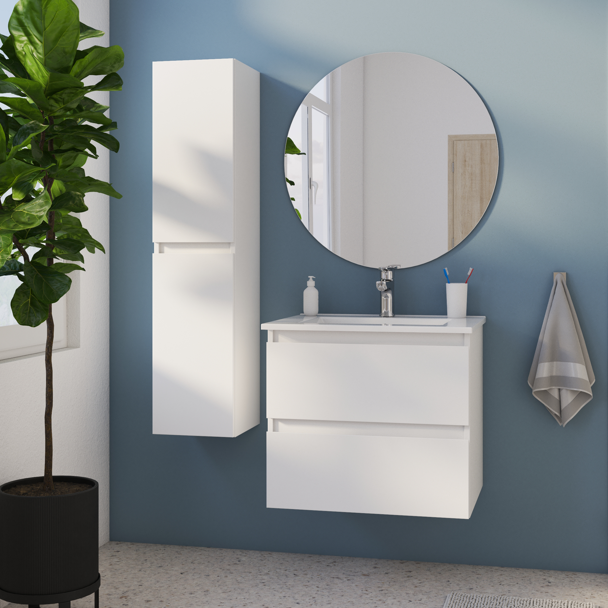 Móvel de casa de banho suspenso 2 gavetas 60x45x53 cm branco Sensea Essential - 11