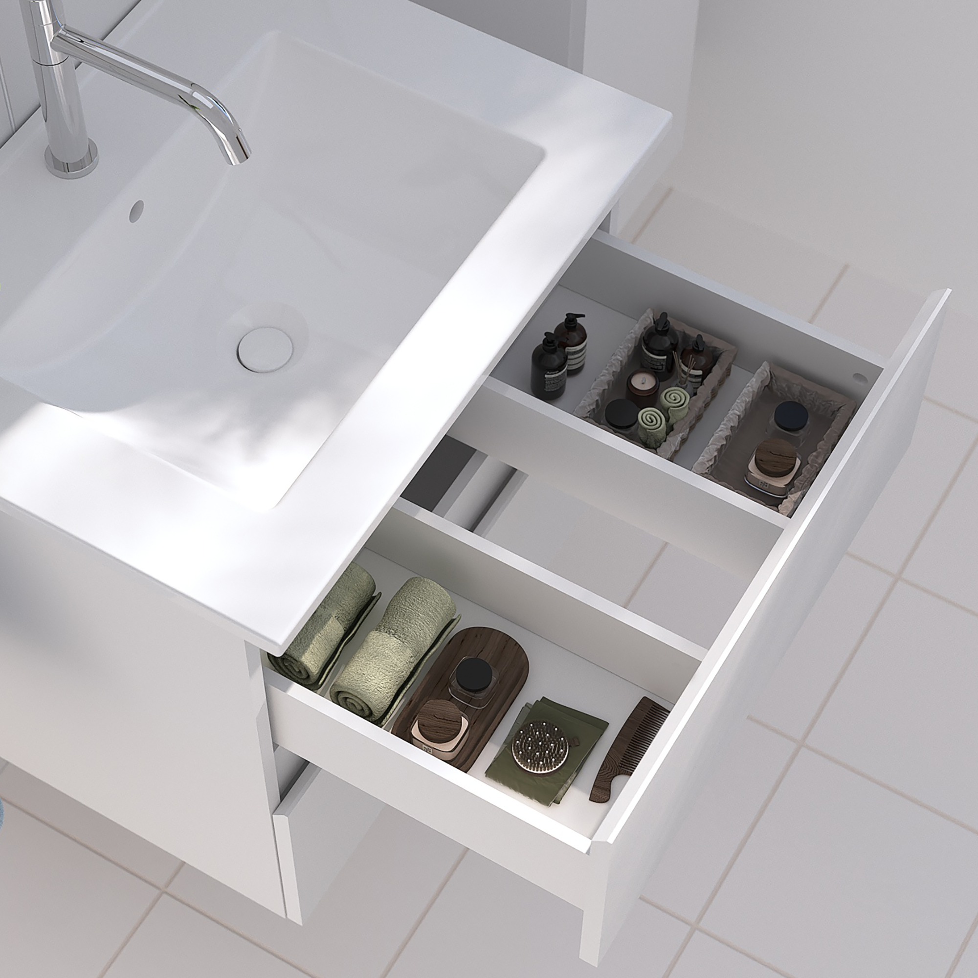 Móvel de casa de banho suspenso 2 gavetas 60x45x53 cm branco Sensea Essential - 5