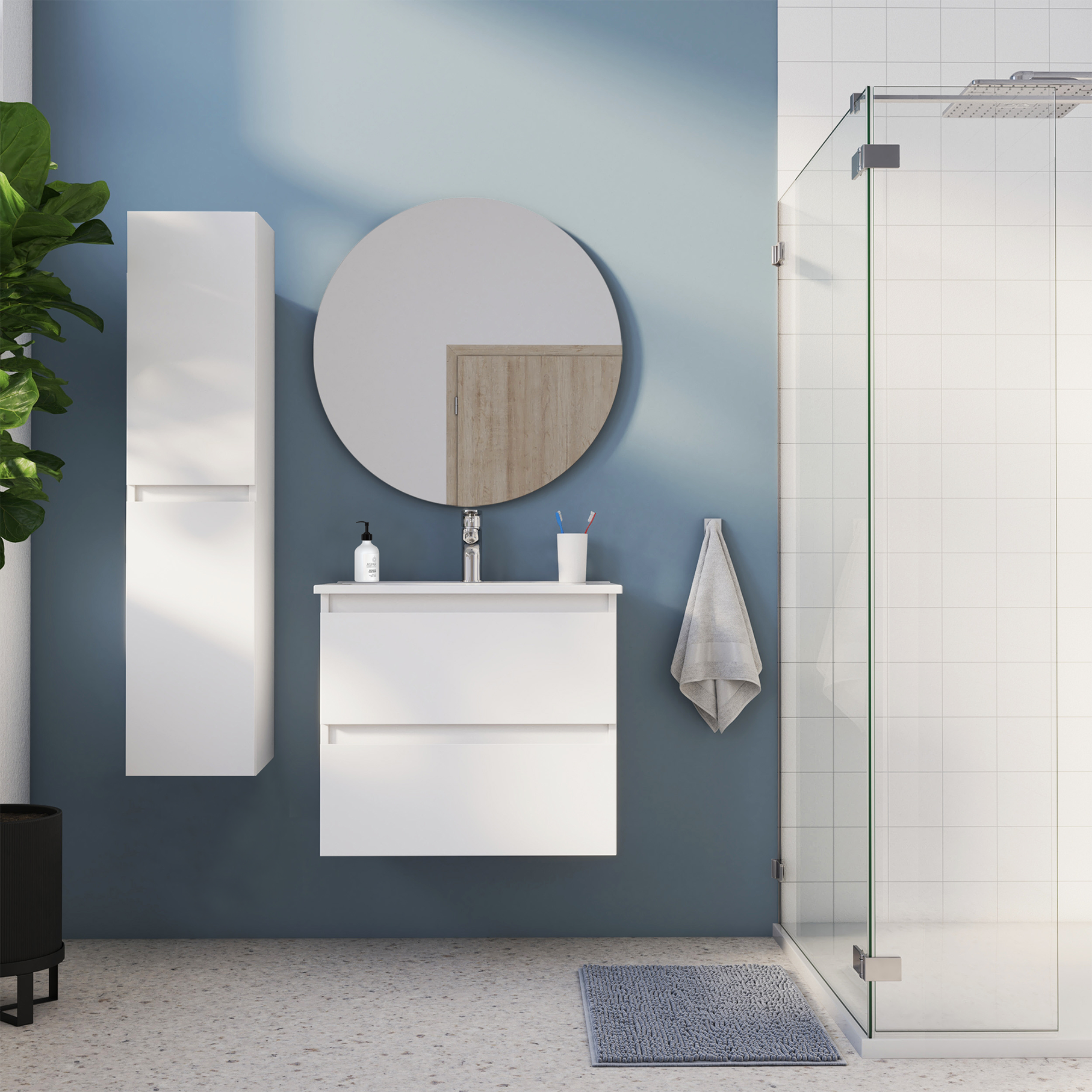 Móvel de casa de banho suspenso 2 gavetas 60x45x53 cm branco Sensea Essential - 12