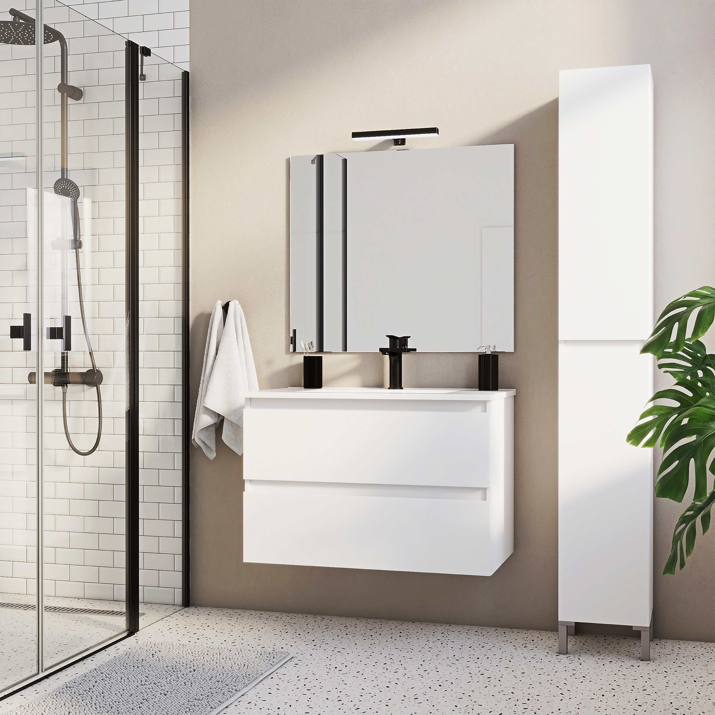 Móvel de casa de banho suspenso 2 gavetas 80x45x53 cm branco Sensea Essential - 8