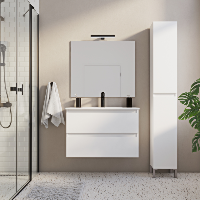 Mobile da bagno sotto lavabo SENSEA Essential bianco opaco L 80 x H 53 x P 45 cm 2 cassetti, lavabo non incluso