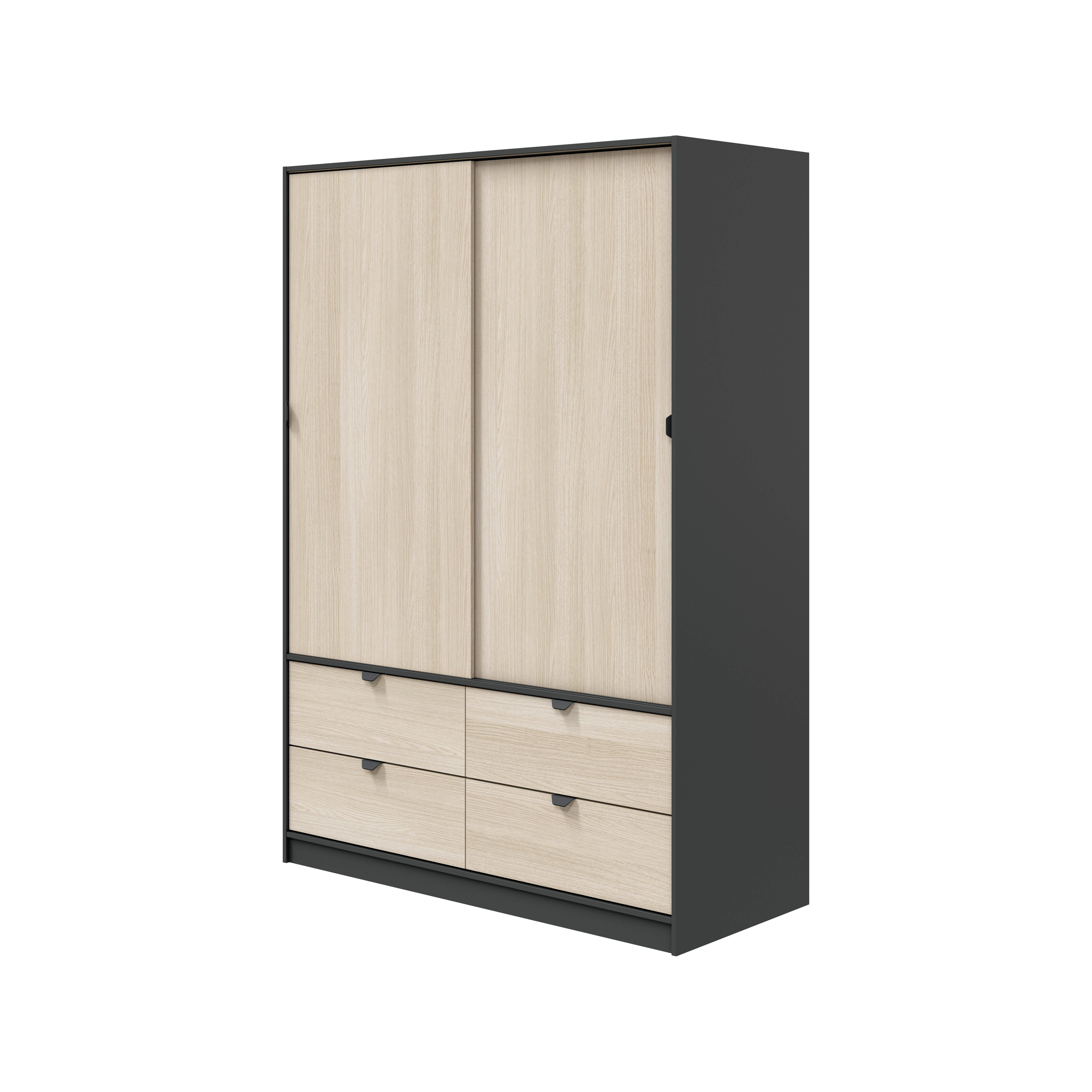 Fores  Armario Puerta Corredera Garona 140X200x60cm Con 2 Puertas Color Roble Y 4 Cajones , Leroy Merlin