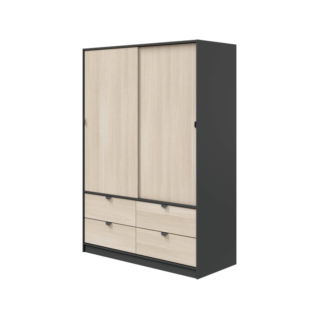 Armario puerta corredera Garona 140x200x60cm con 2 puertas color roble y 4 cajones