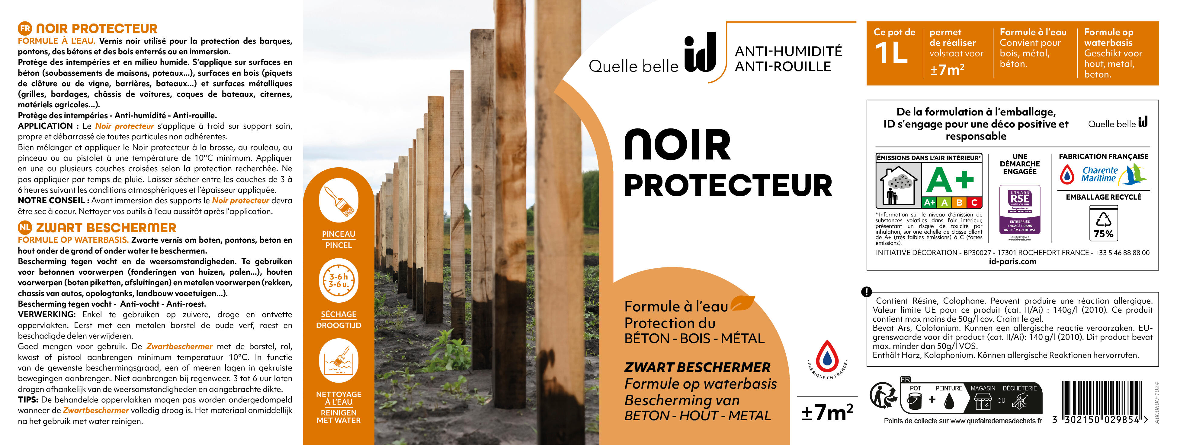 Vernis Noir protecteur exterieur, Anti humidité, anti rouille,  id 1L - 5