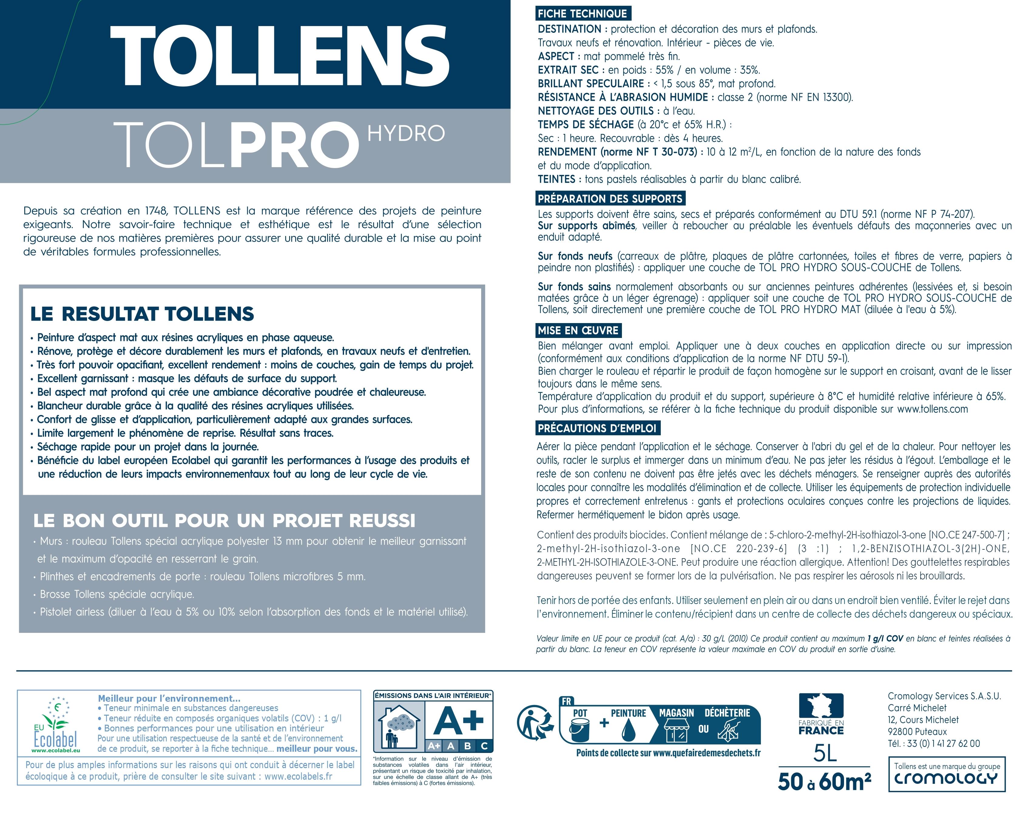 Peinture mur, plafond blanc mat TOLLENS Tollens tolpro hydro mat 5l 5L - 4