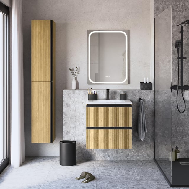 Móvel de casa de banho 60 x 48 x 58 cm carvalho ripado sensea studio