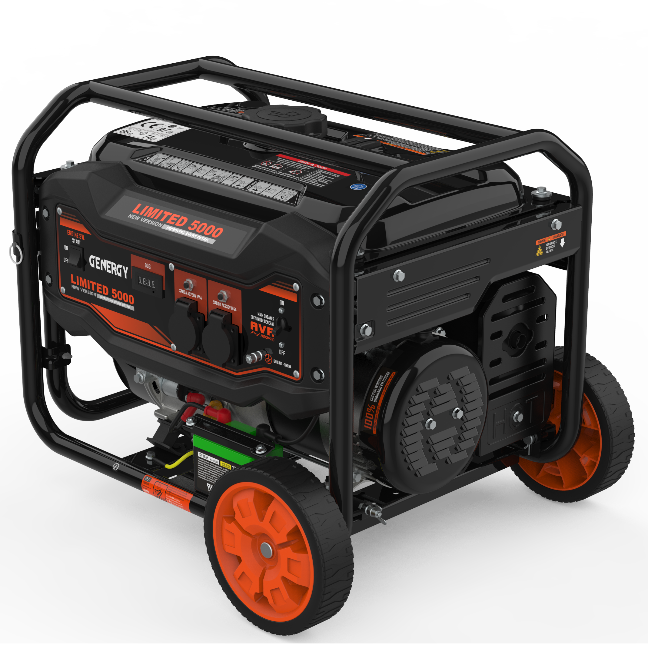 Generador GENERGY LIMITED 5000 RC – 4500W de salida máxima a 230V – Salida estabilizada AVR – Arranque eléctrico y remoto - Obras, Emergencias y Vivienda Aislada - 6