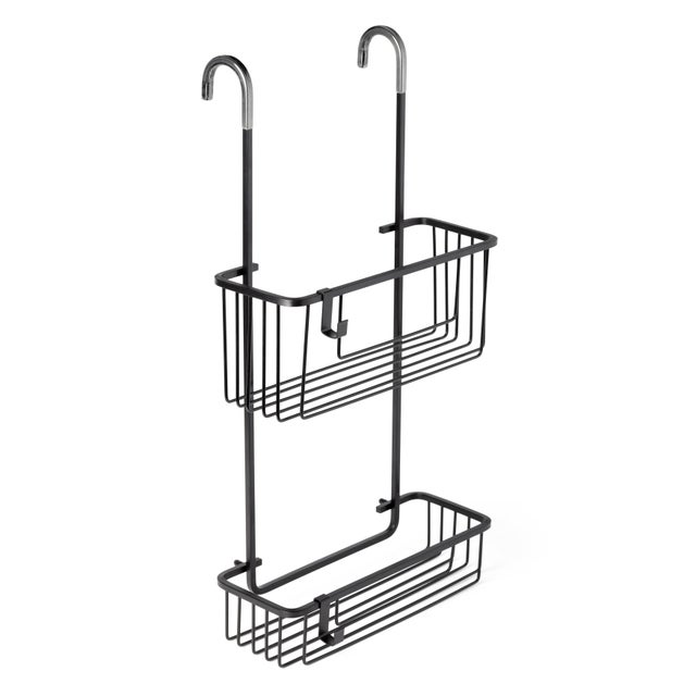 CESTILLO PARA MAMPARA CON COLGADOR DOBLE ALTURA NEGRO