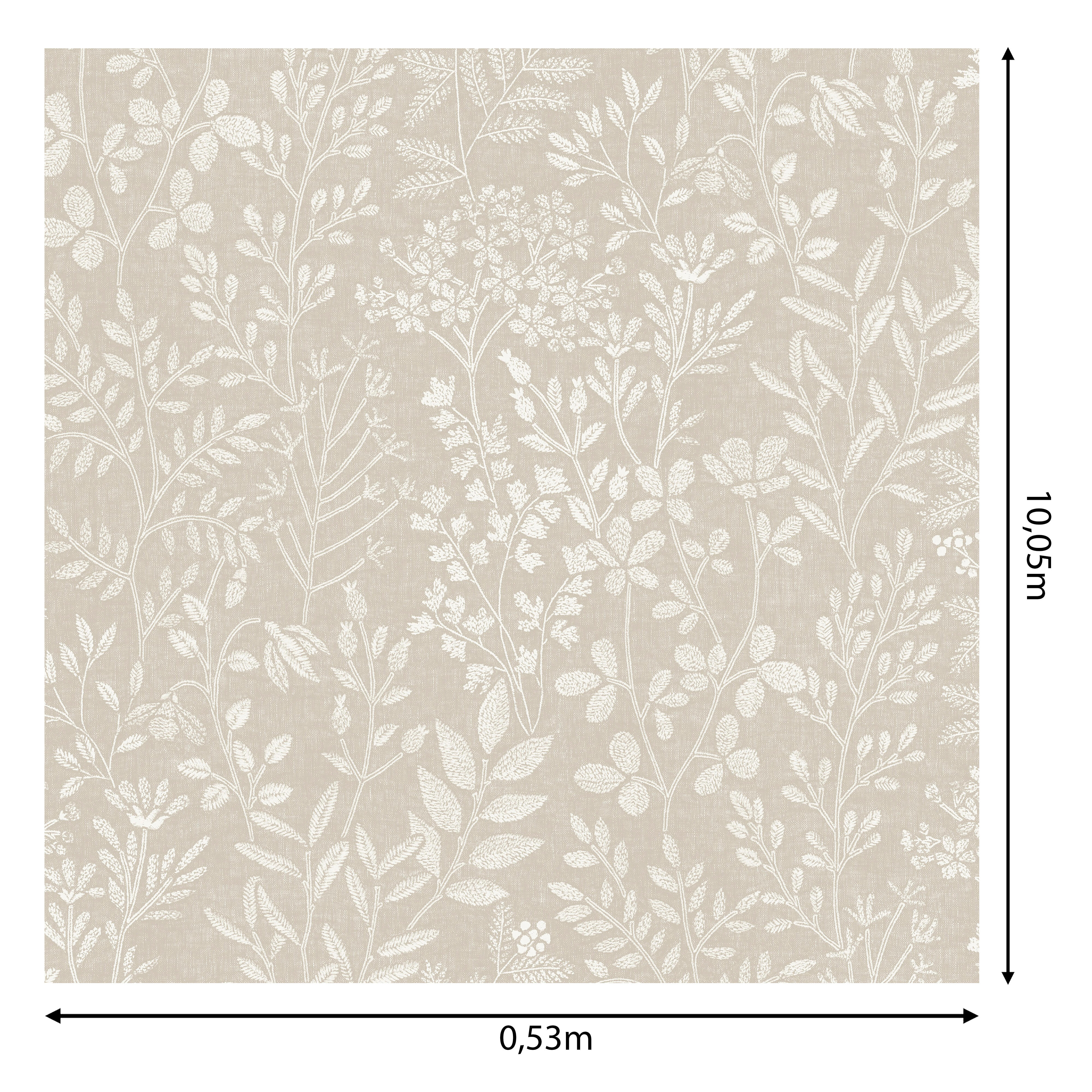 Papel pintado vinilo aplicación cola en pared Floral vegetal Flores beige tonal beige  GRANDECO 53cmx10m lavable - 4