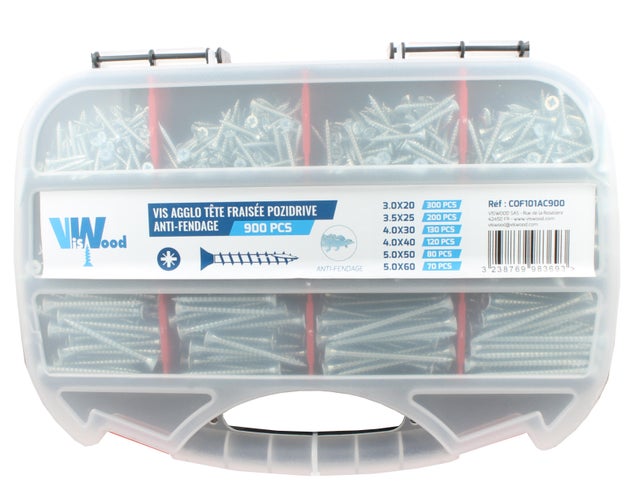 Vis bois Malette 900 pièces - VISWOOD