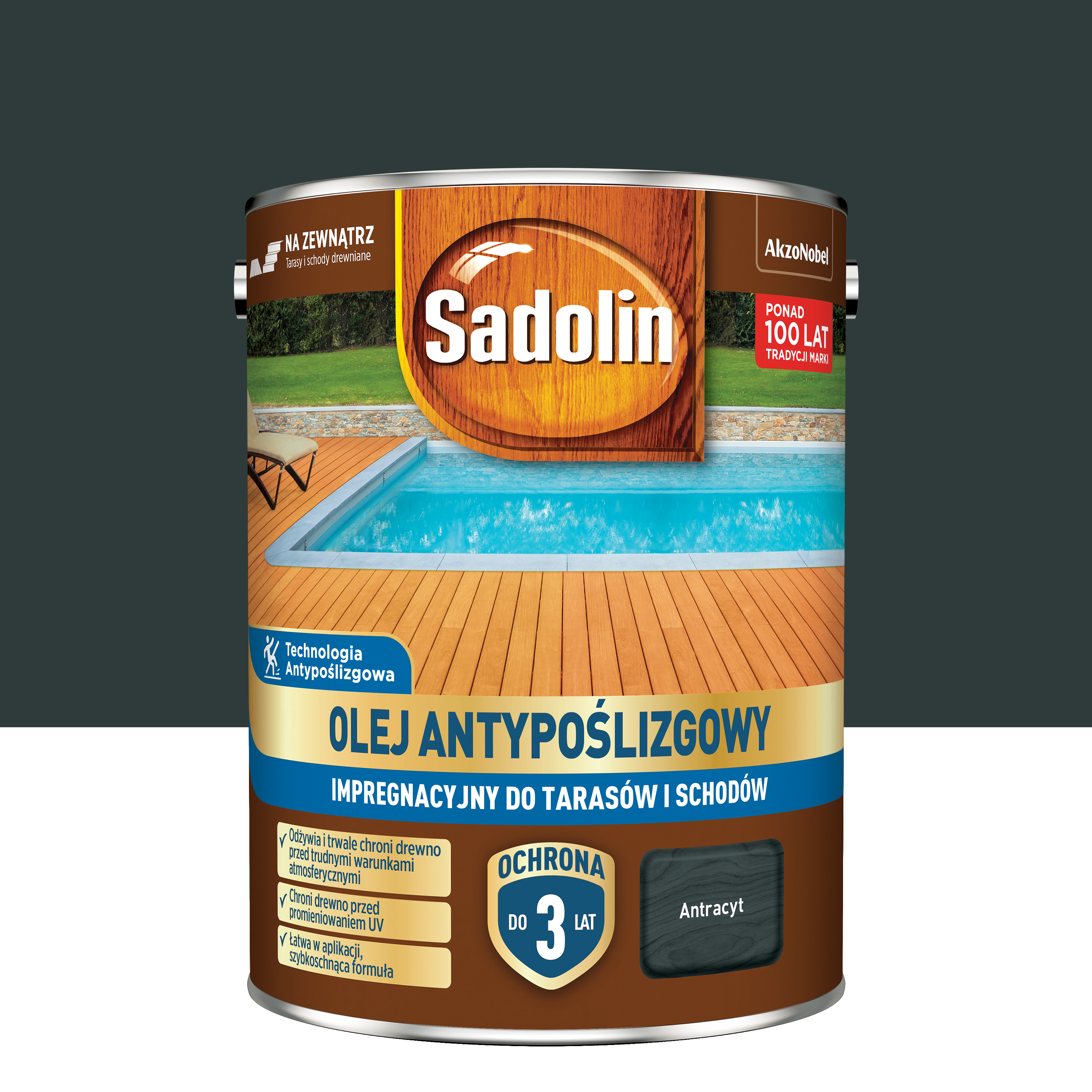 Olej antypoślizgowy do tarasów i schodów Antracyt 4.5 l Sadolin