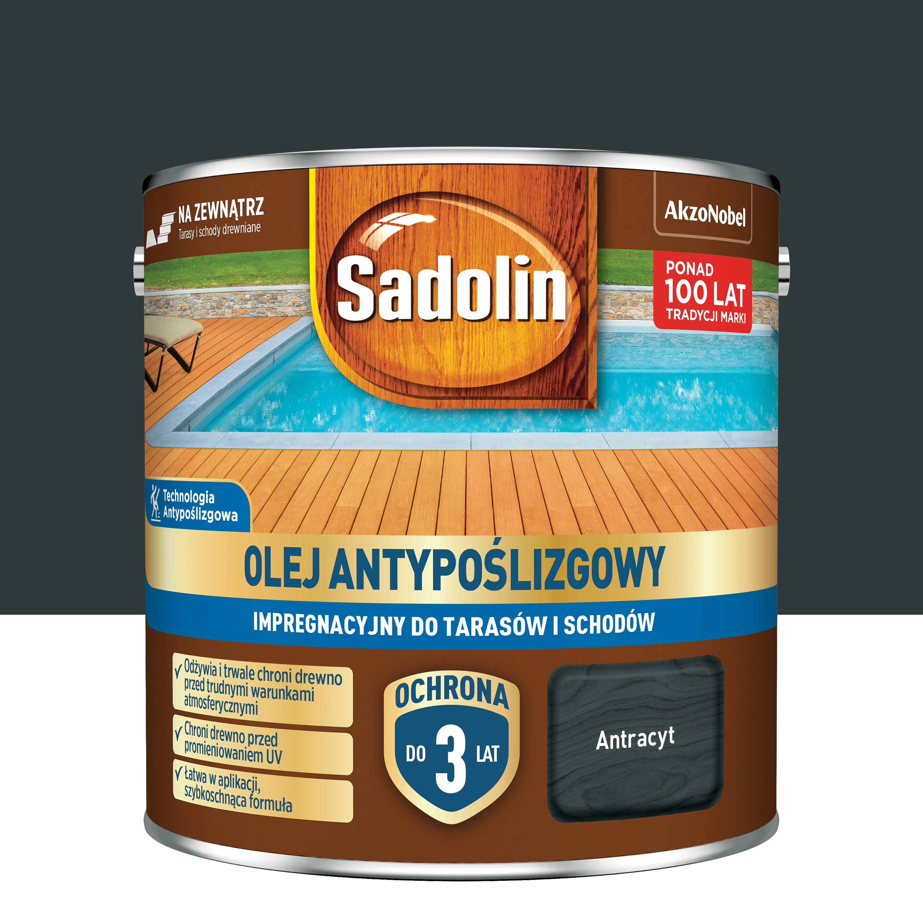 Olej antypoślizgowy do tarasów i schodów Antracyt 2.5 l Sadolin