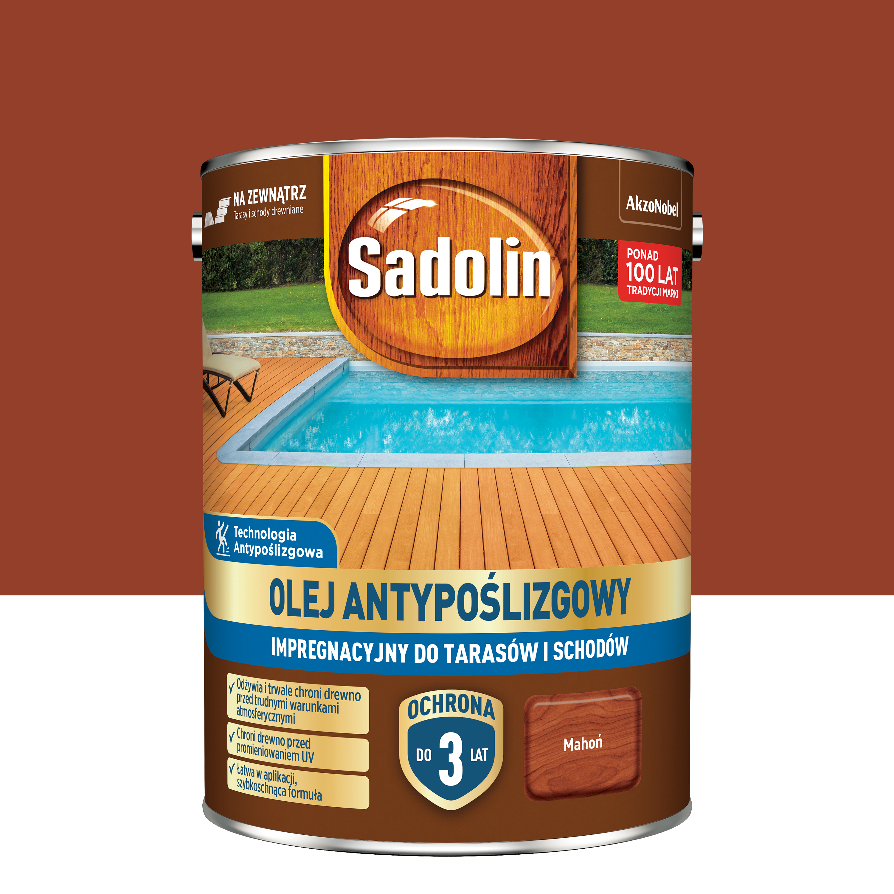 Olej antypoślizgowy do tarasów i schodów Mahoń 4.5 l Sadolin