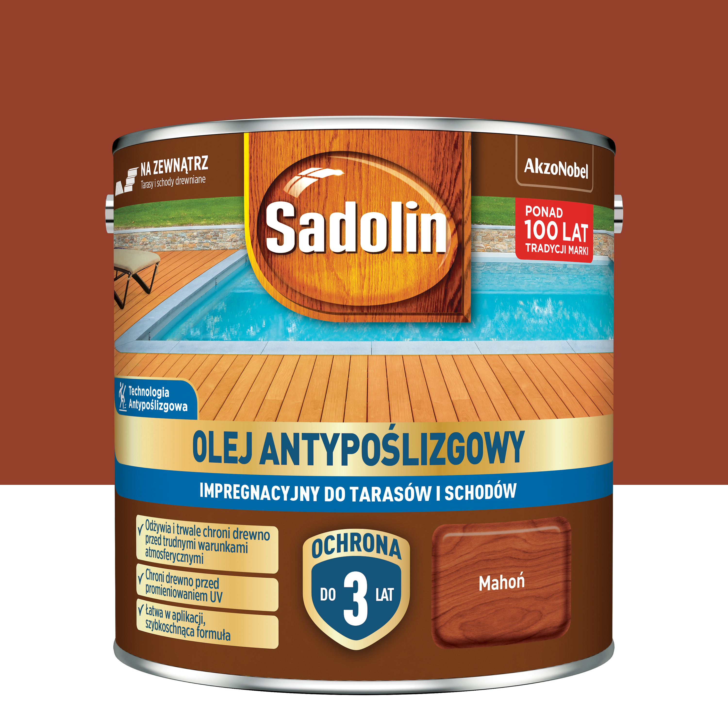 Olej antypoślizgowy do tarasów i schodów Mahoń 2.5 l Sadolin