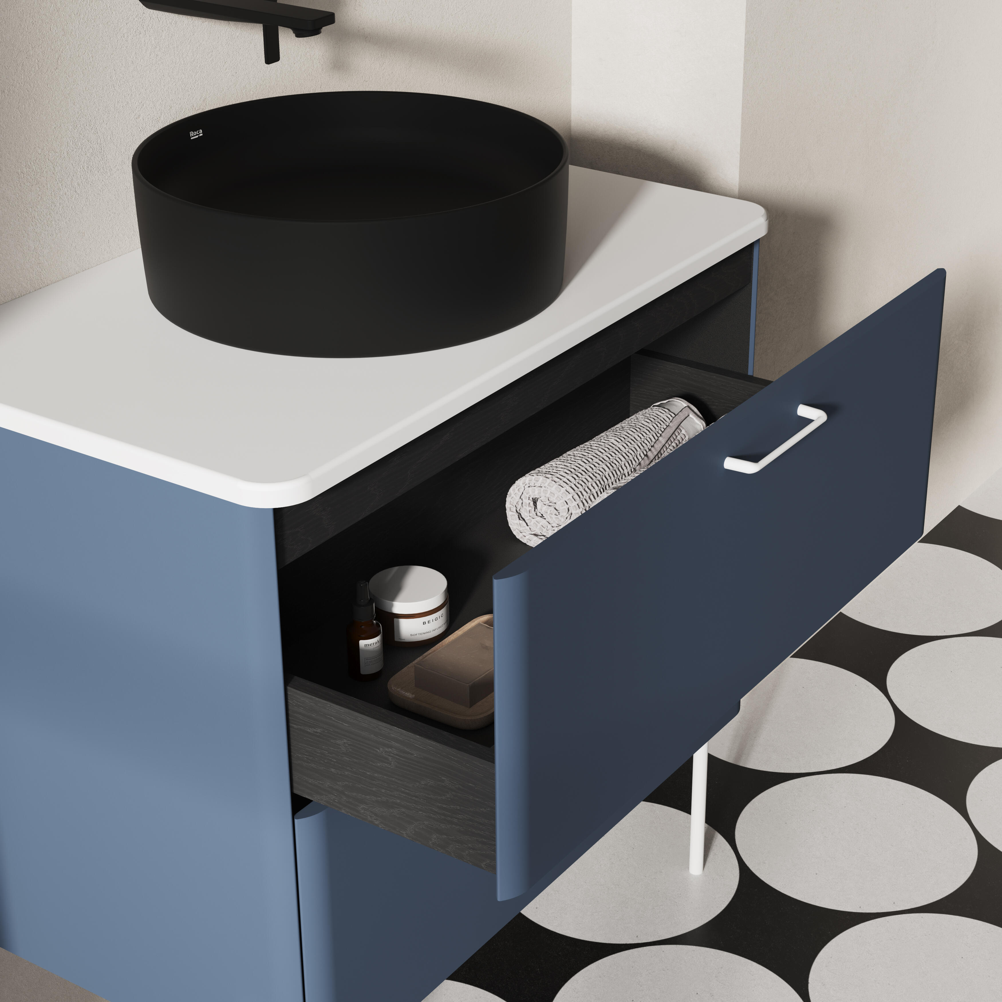 Móvel suspenso com tampo 60x46 cm 2 gavetas azul Roca Legacy - 3