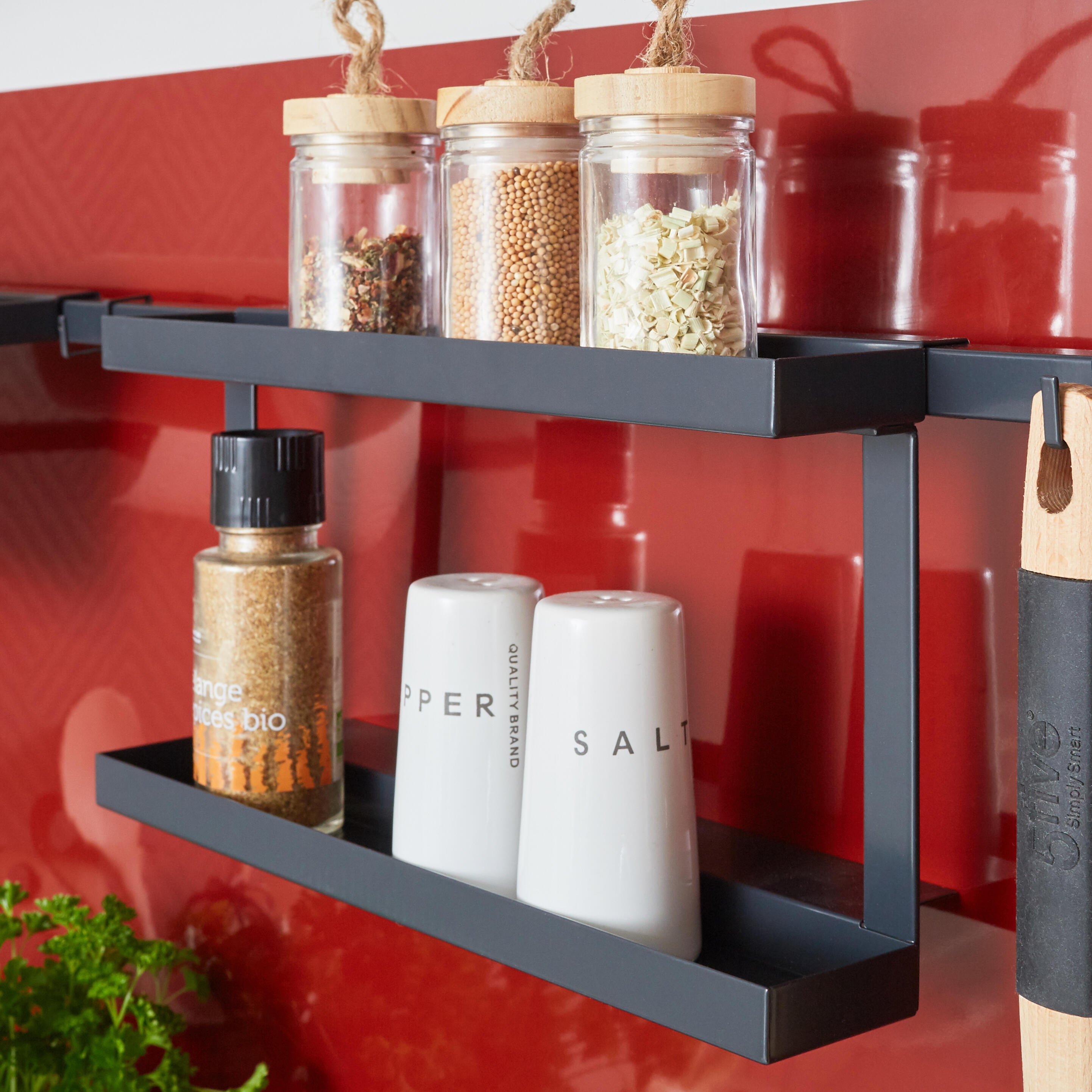 Staffa per barra a muro per accessori cucina gancio nero P 8.75 cm - 21