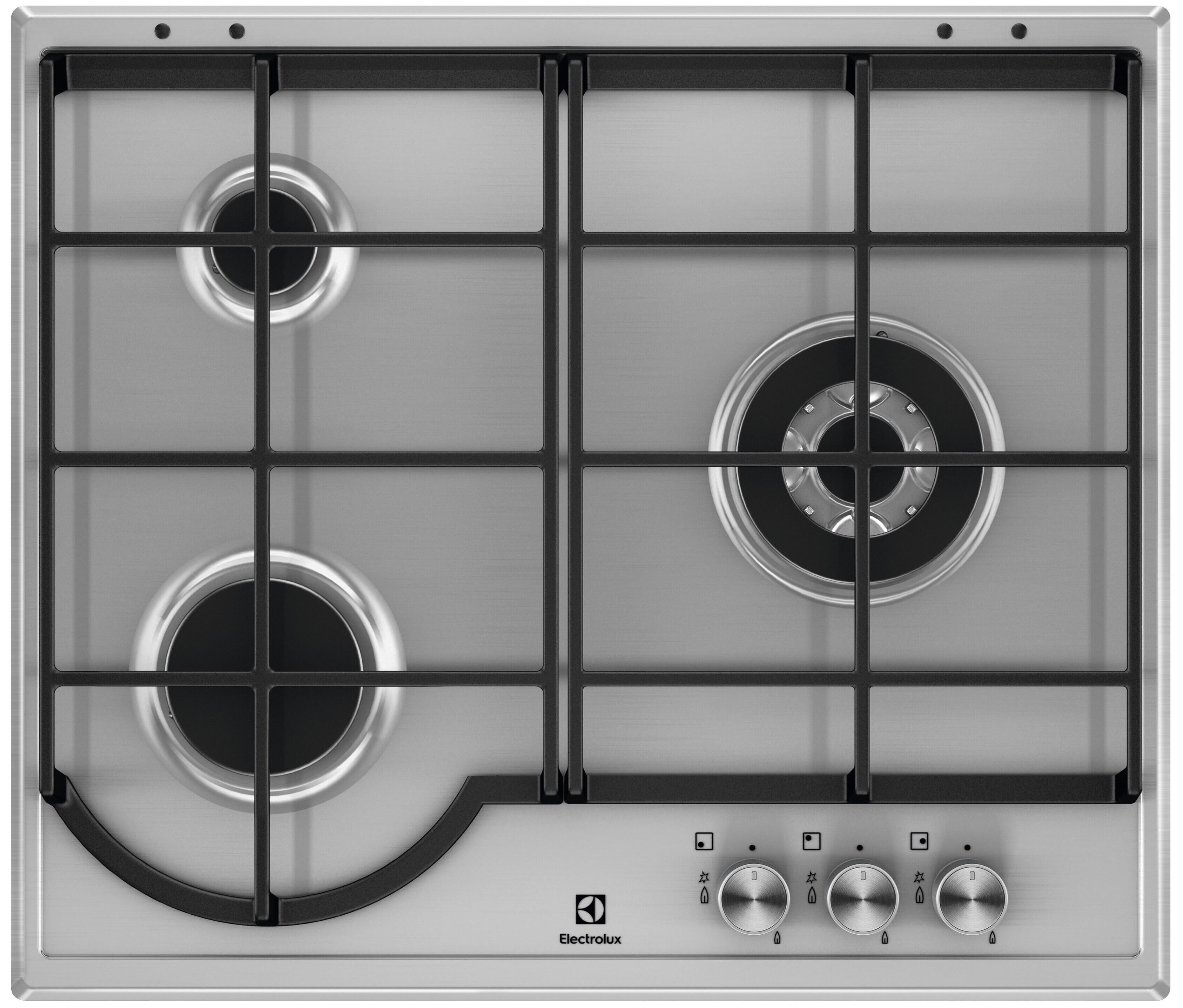 placa de gas electrolux egh6333box 3 zonas de coccion gas natural acero inox negro con encendido integrado 60cm