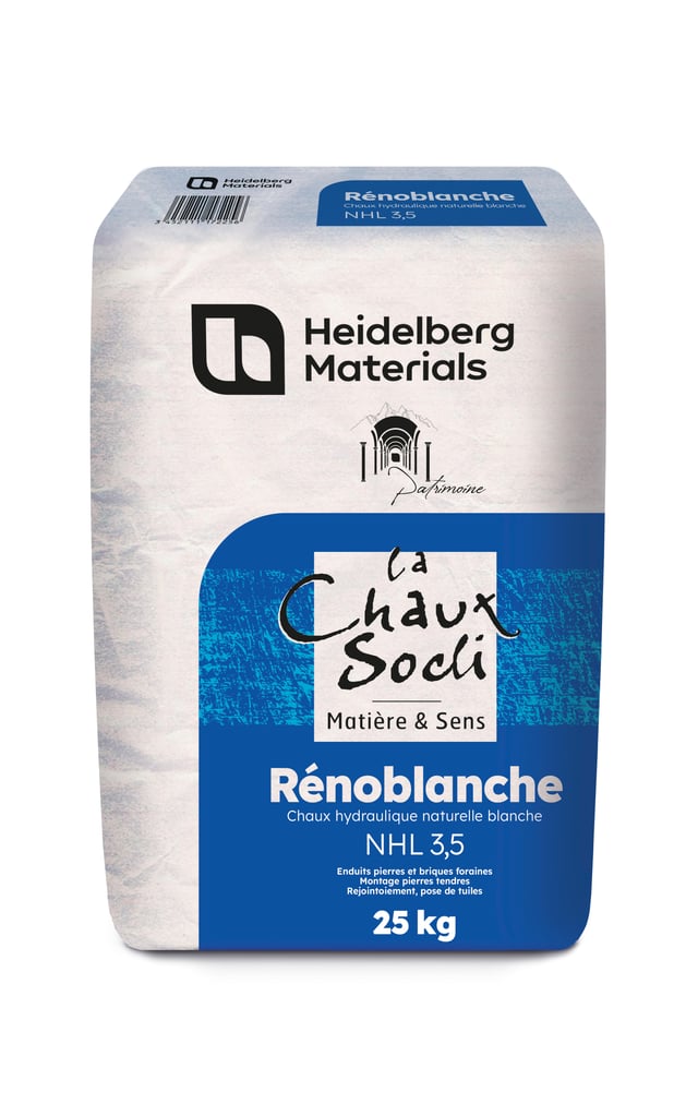 Chaux hydraulique RENOBLANCHE, 25 kg, CALCIA