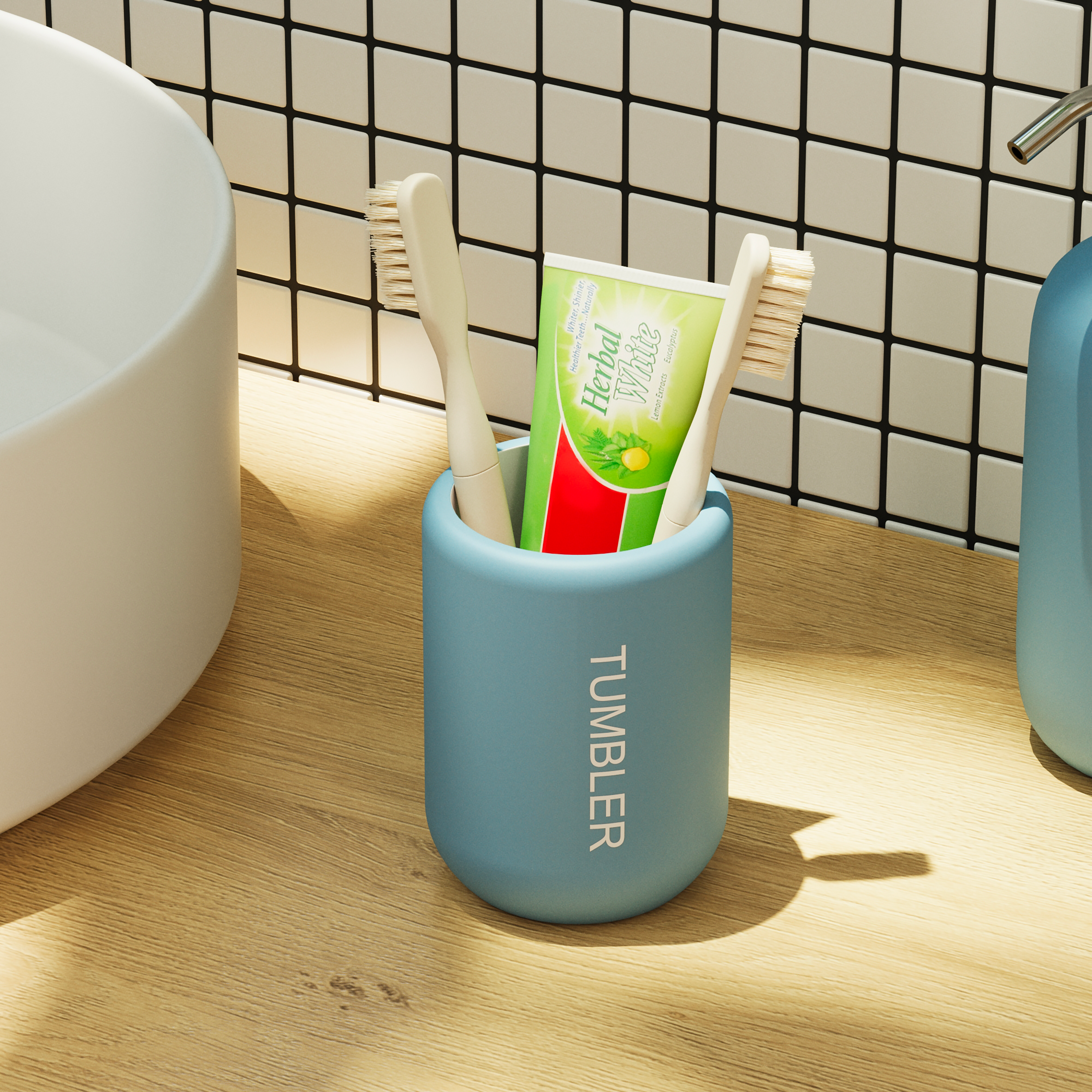 Kubek na szczoteczki do zębów Soft blue niebieski mat Sensea - 2
