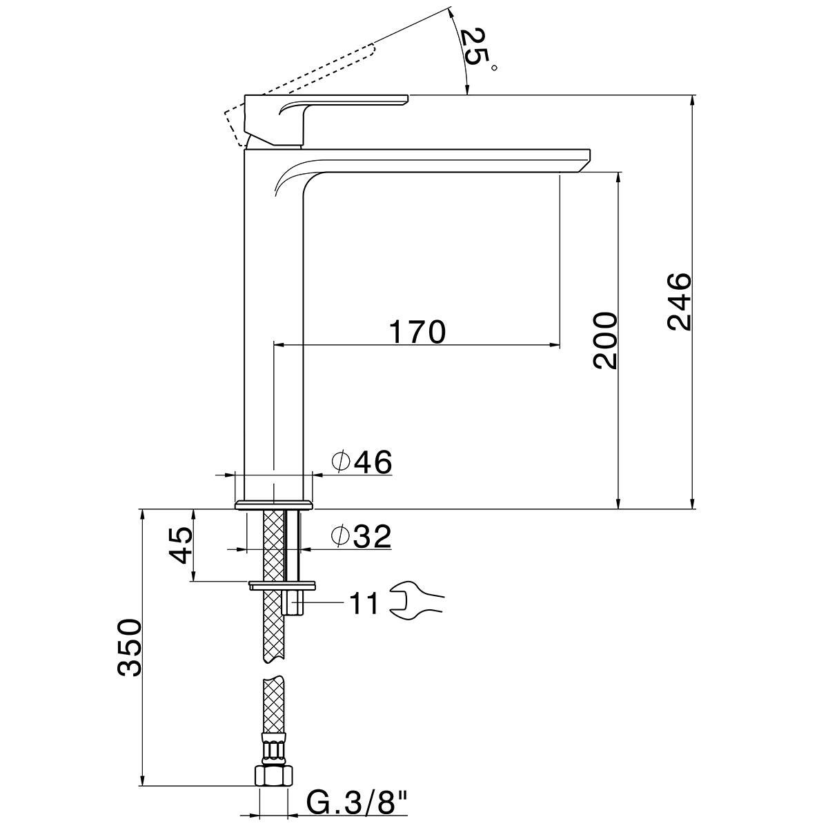 Rubinetto per lavabo getto laminare cristallino Plano cromato lucido HUBER H 24.6 cm - 3