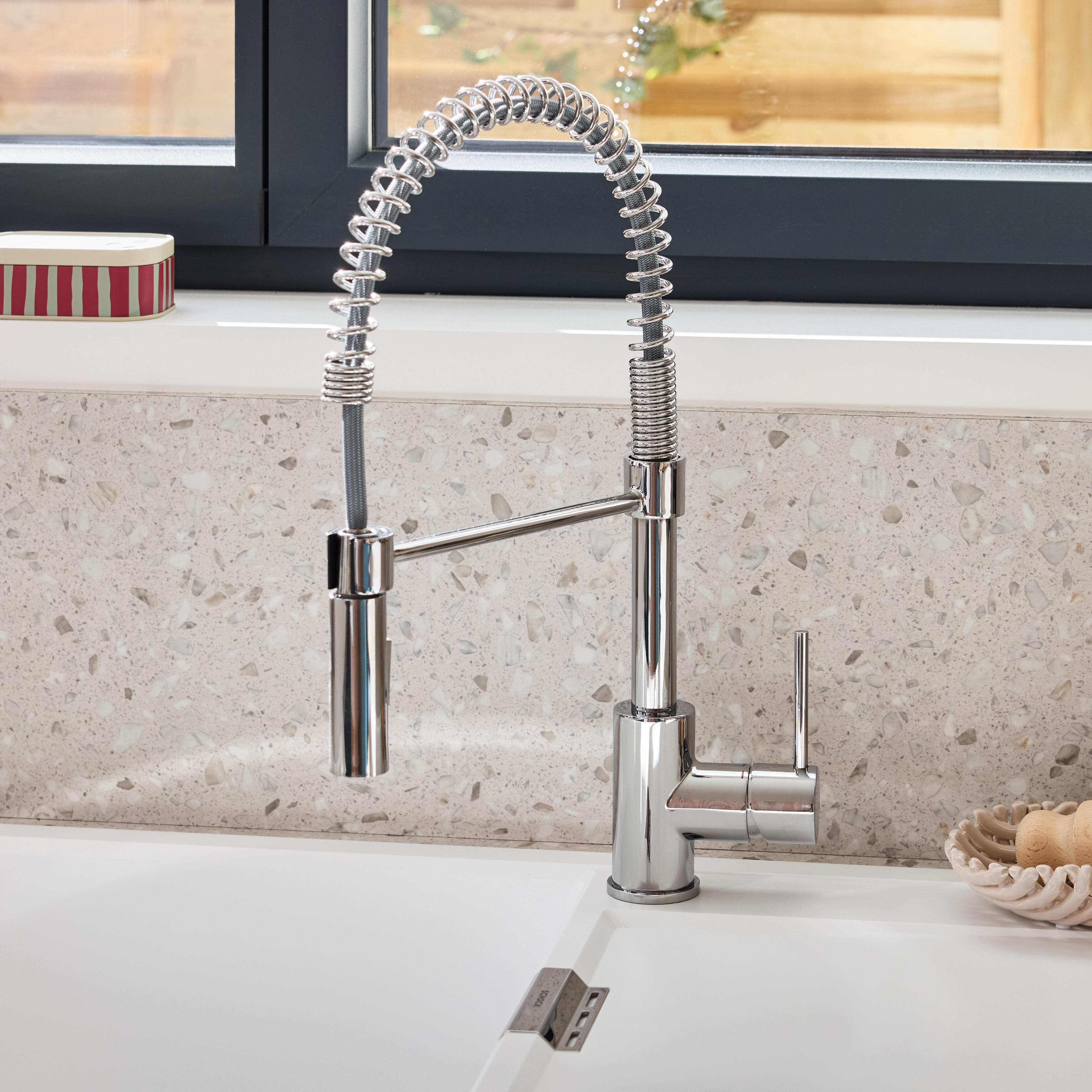 Torneira de bancada cano alto escovado em níquel cromada Delinia Tomas - 5