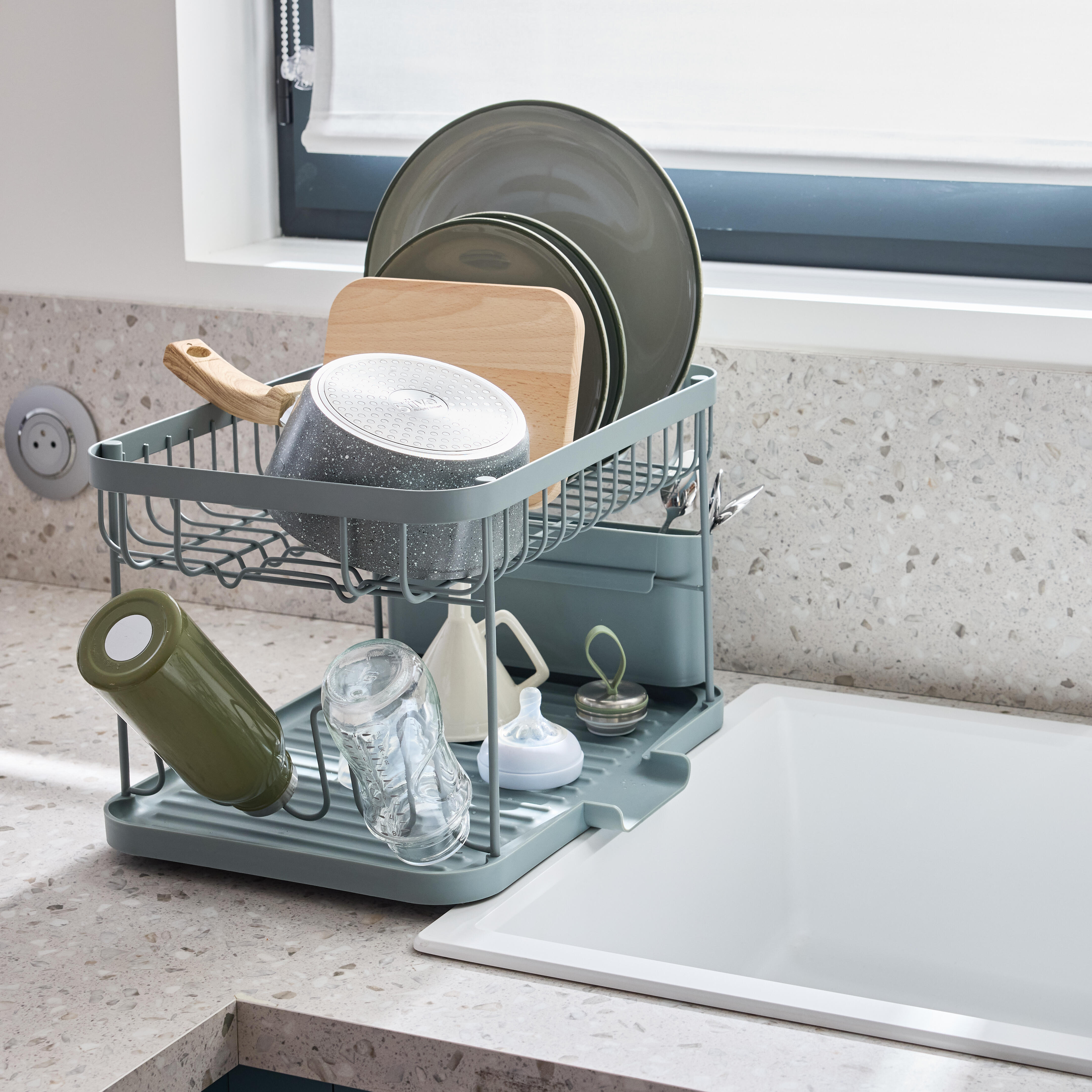 Escorredor de pratos duplo 8 Kg retangular 41.5 x 31.2 x 26.3 cm cinza aço Delinia Eleki - 2