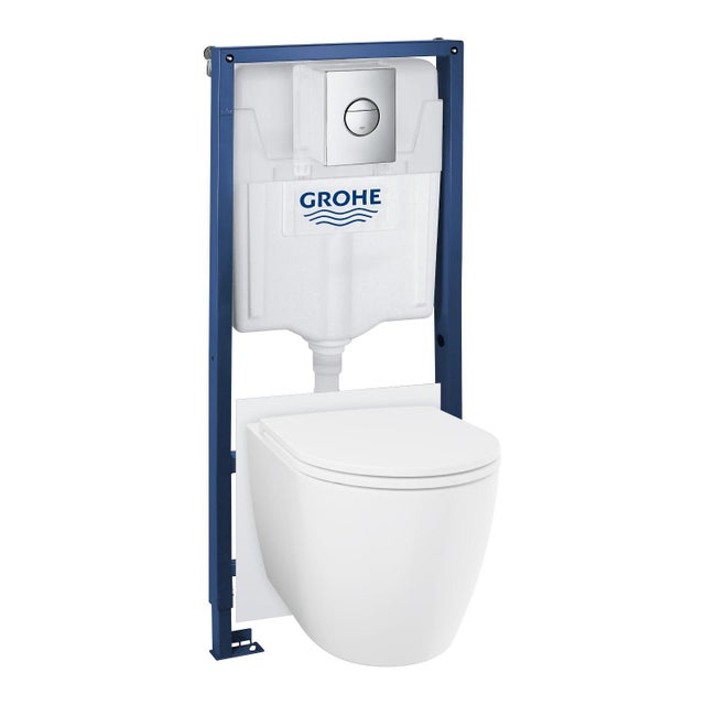 Pack sanita suspensa rimless branco com placa cromado Grohe Clova Round