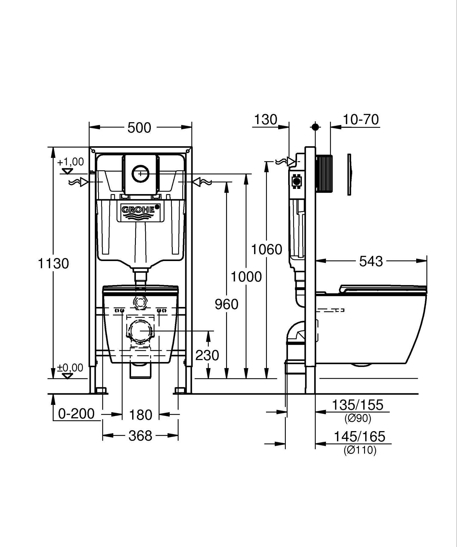 Pack sanita suspensa rimless branco com placa cromado Grohe Clova Round - 4