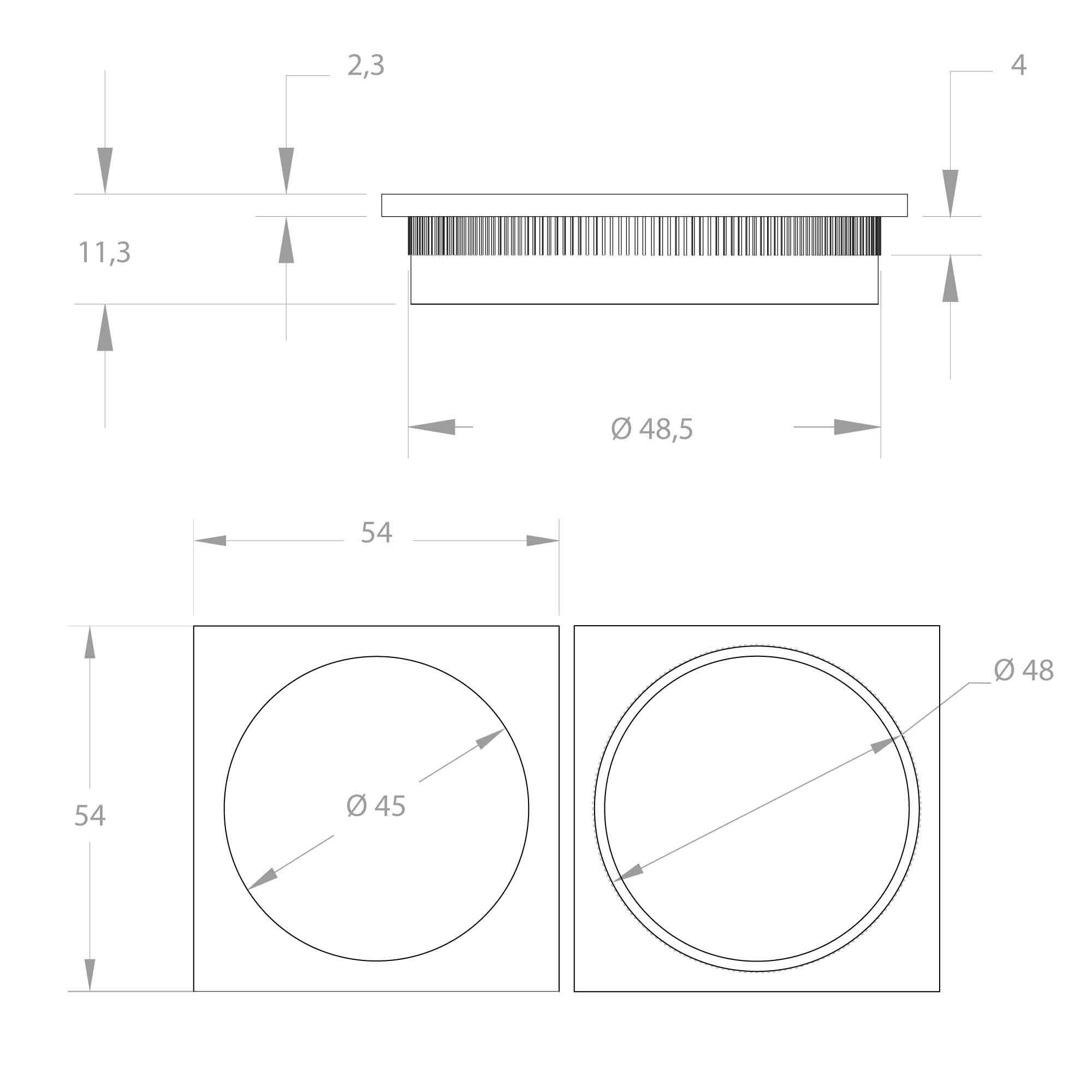 Poignée cuvette carrée chromé Ø48mm  - 3