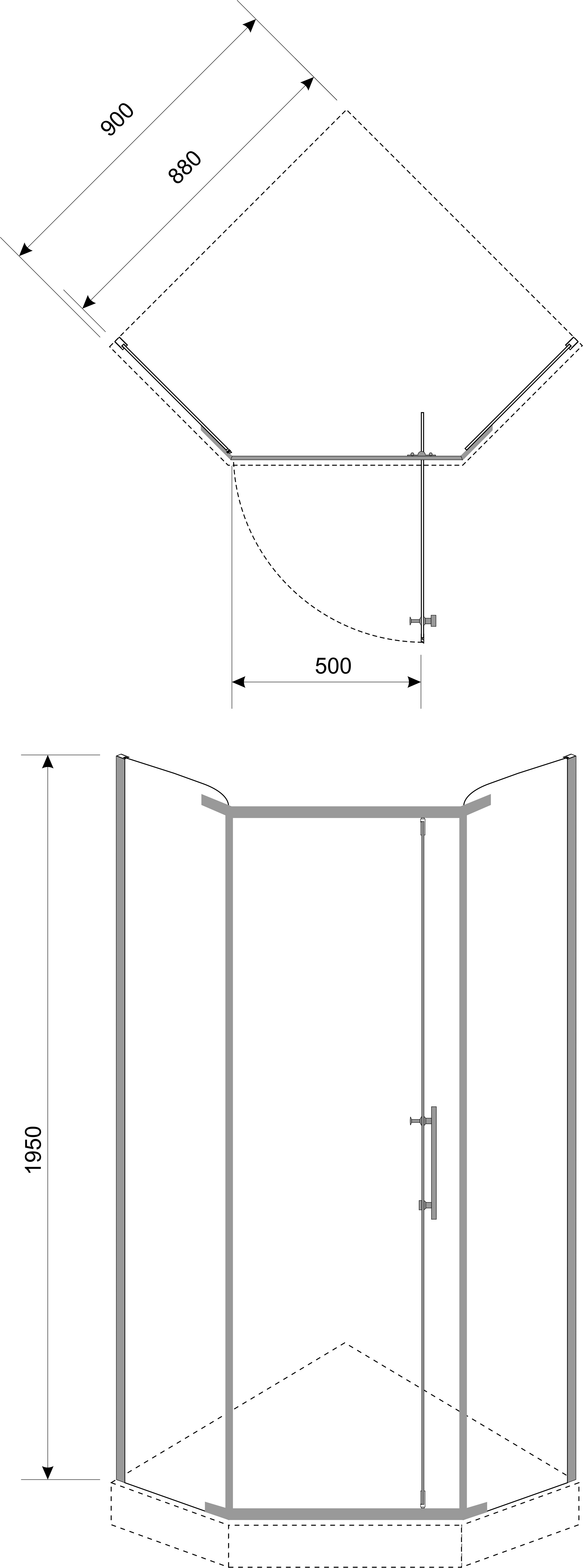 Kabina prysznicowa pięciokątna Rubi Black 90 x 90 x 195 cm czarna Liveno - 2