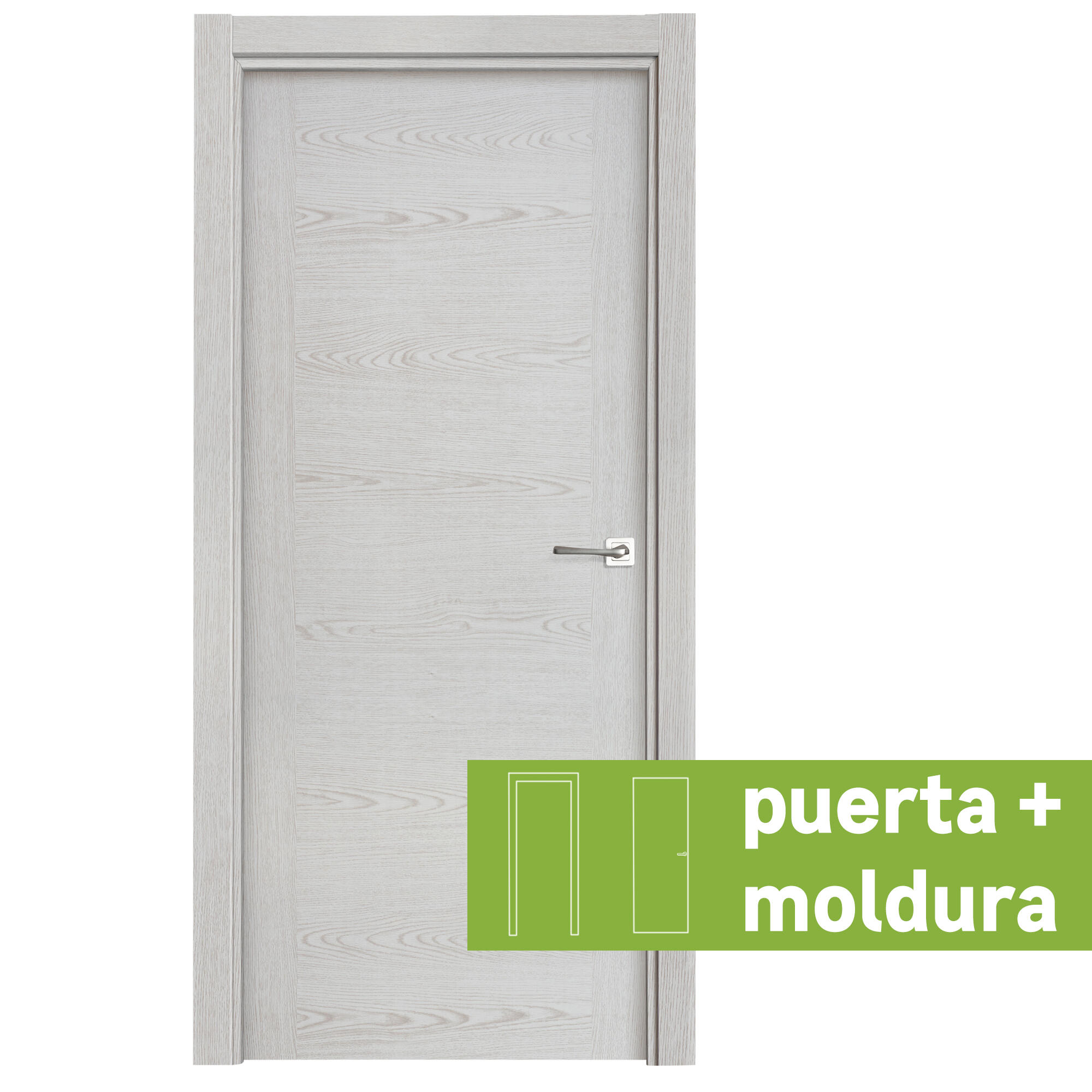 Pack puerta de interior abatible ciega hueca impresa basic canarias blanco apertura izquierda cerco de 7x3 anchura 82.5cm + kit de tapetas