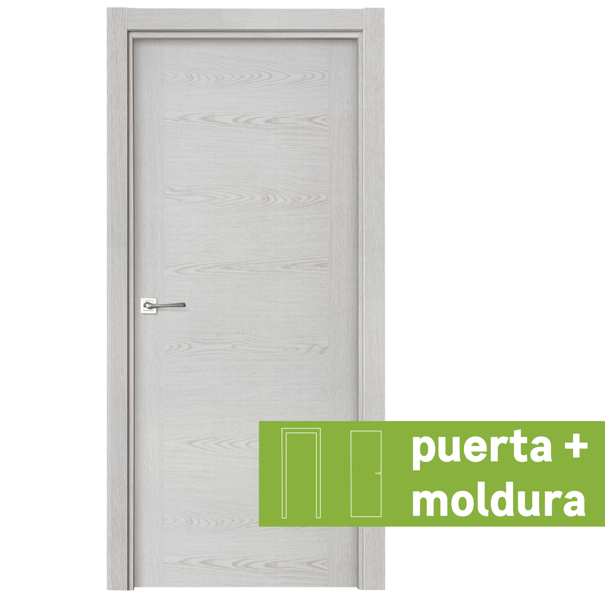 Pack puerta de interior abatible ciega hueca impresa basic canarias blanco apertura derecha cerco de 7x3 anchura 72.5cm + kit de tapetas