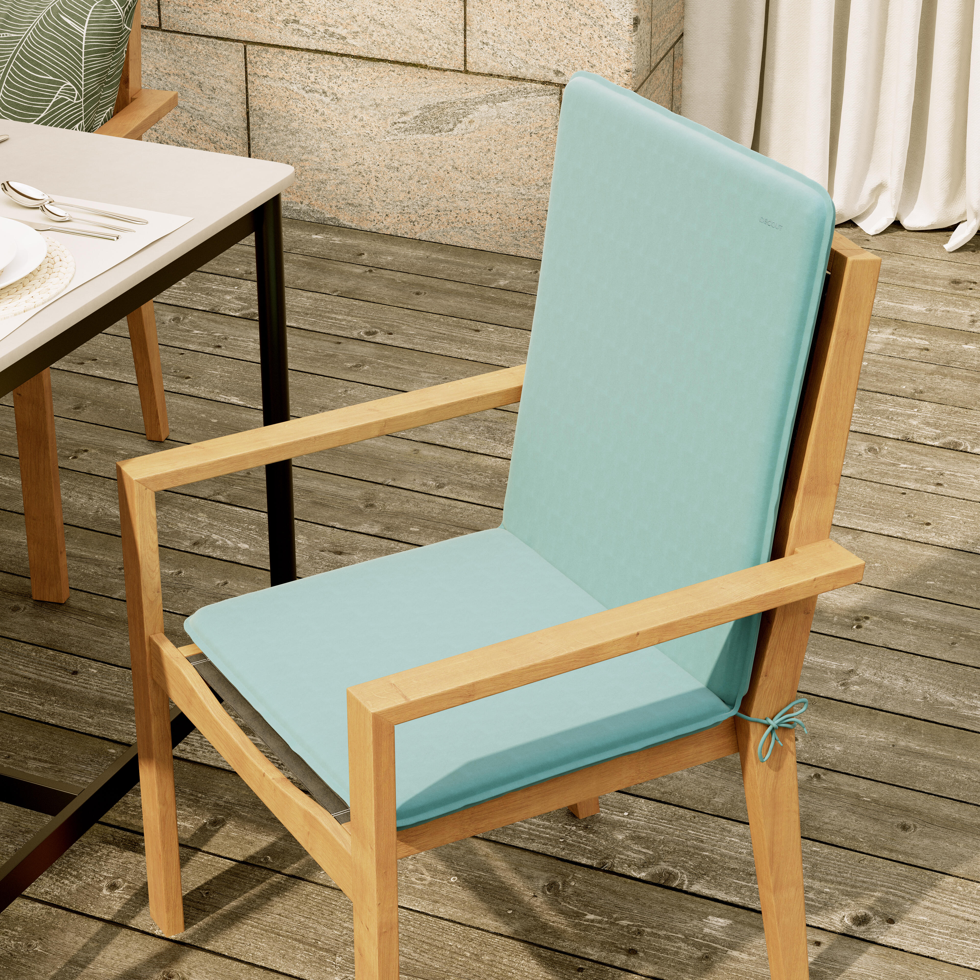 Cojín de silla con respaldo liso azul 47x97 cm