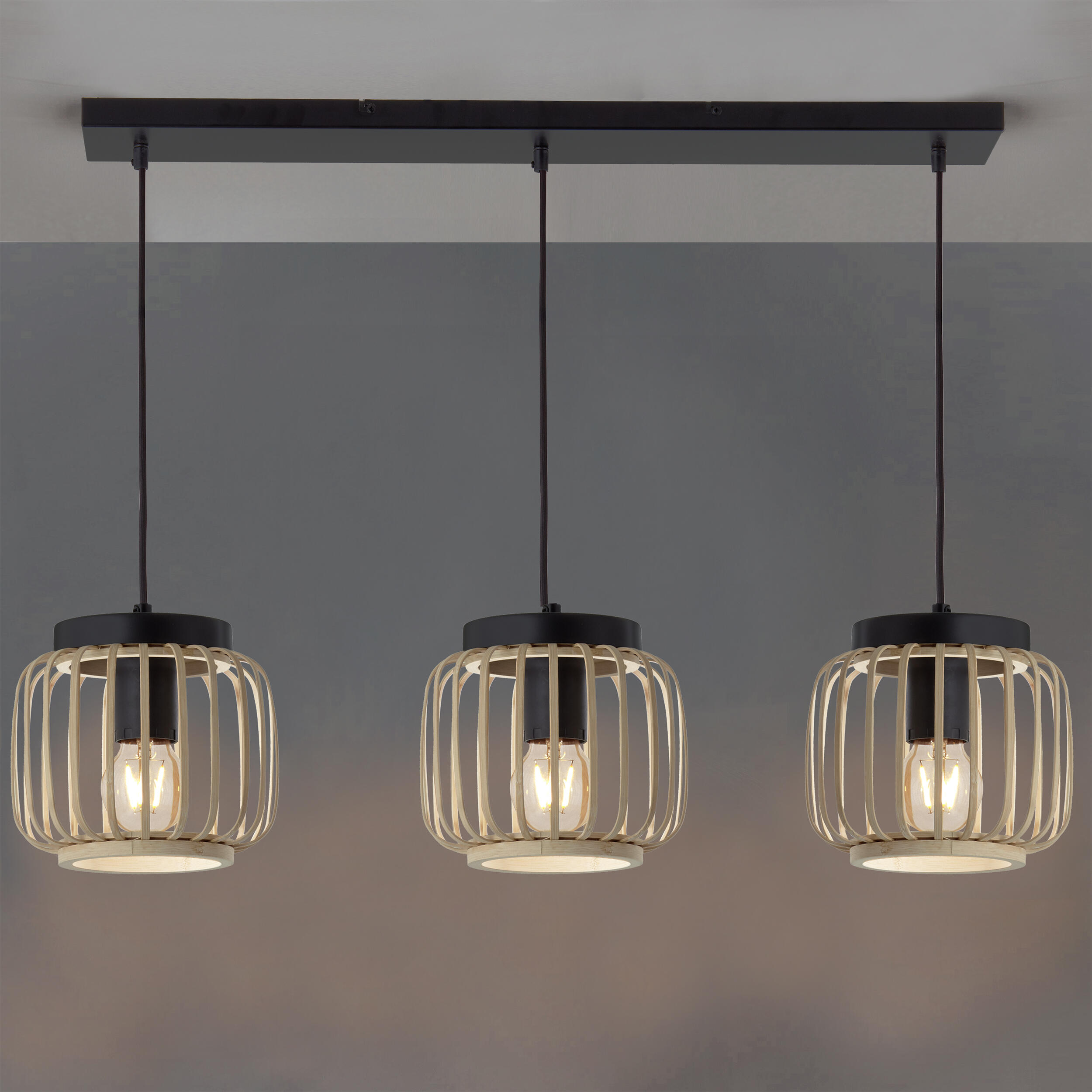 Candeeiro de teto suspenso INSPIRE PECAN E27 3 LÂMPADAS METAL MATE PRETO/BAMBU - 4