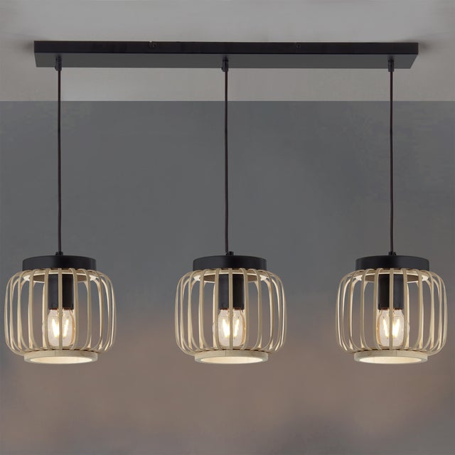Lámpara de techo colgante de bambú beige 3 luces E27 Pecan INSPIRE 18 cm y altura regulable