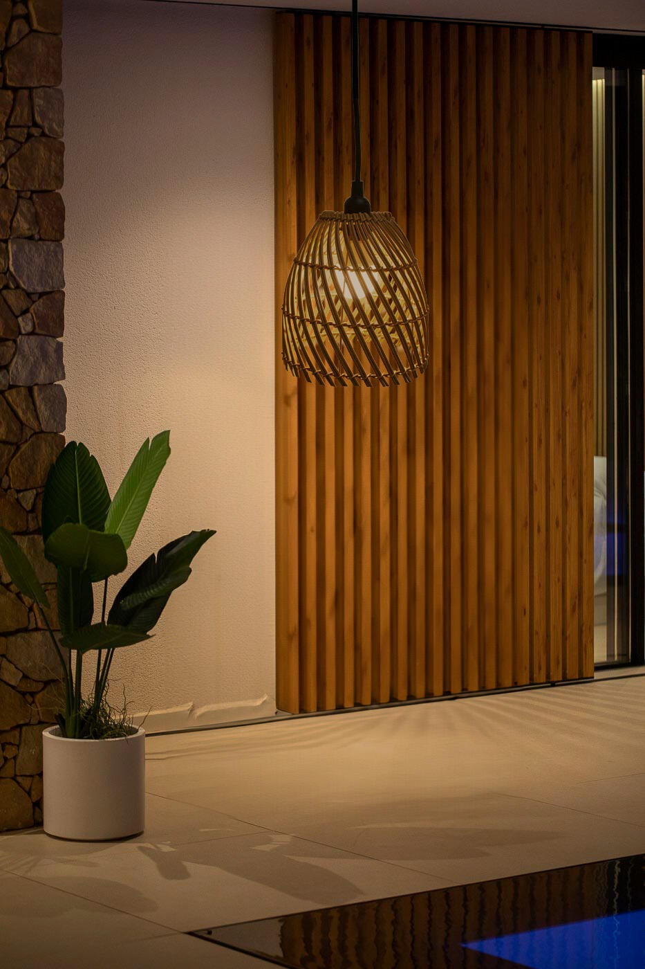 Lámpara de techo colgante de exterior de poliéster marrón 1 luz E27 INSPIRE Zahora 20 cm de diámetro y 30 cm de ancho - 2