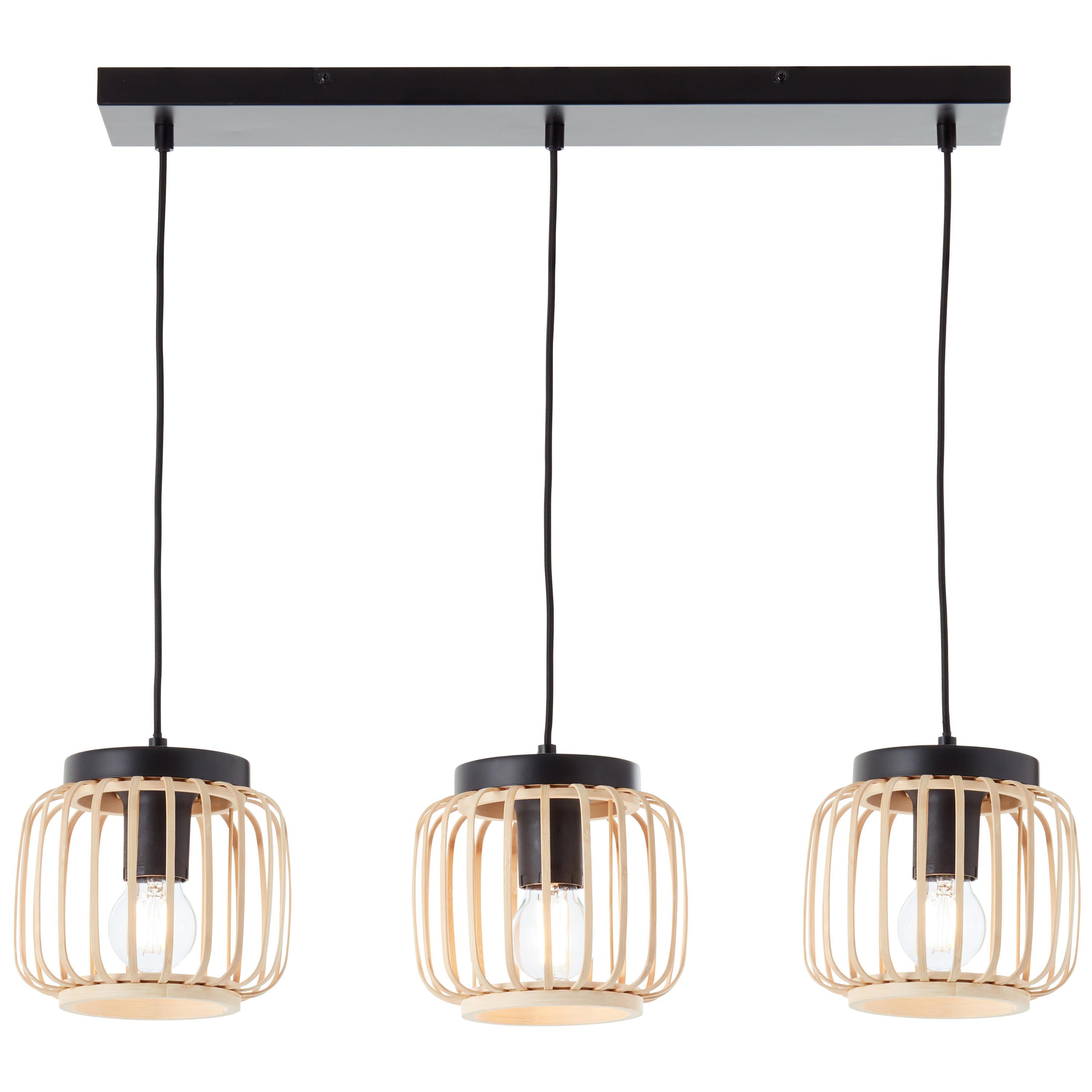 Candeeiro de teto suspenso INSPIRE PECAN E27 3 LÂMPADAS METAL MATE PRETO/BAMBU - 24