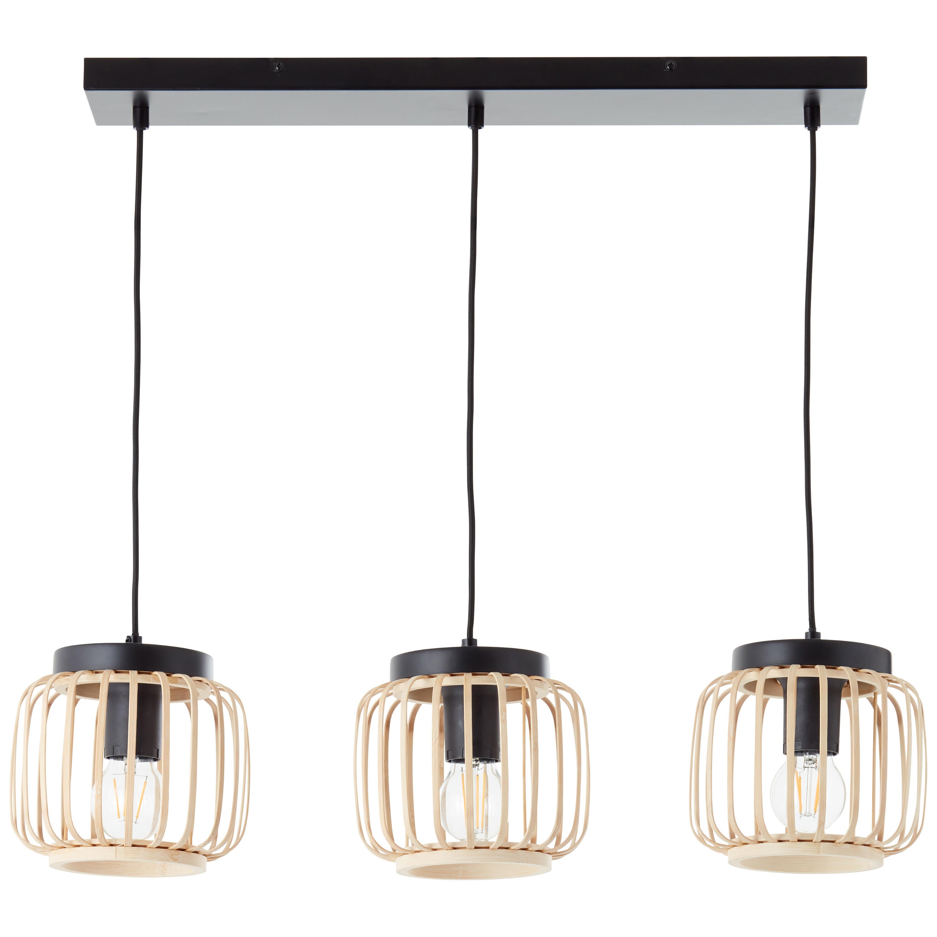 Candeeiro de teto suspenso INSPIRE PECAN E27 3 LÂMPADAS METAL MATE PRETO/BAMBU - 3