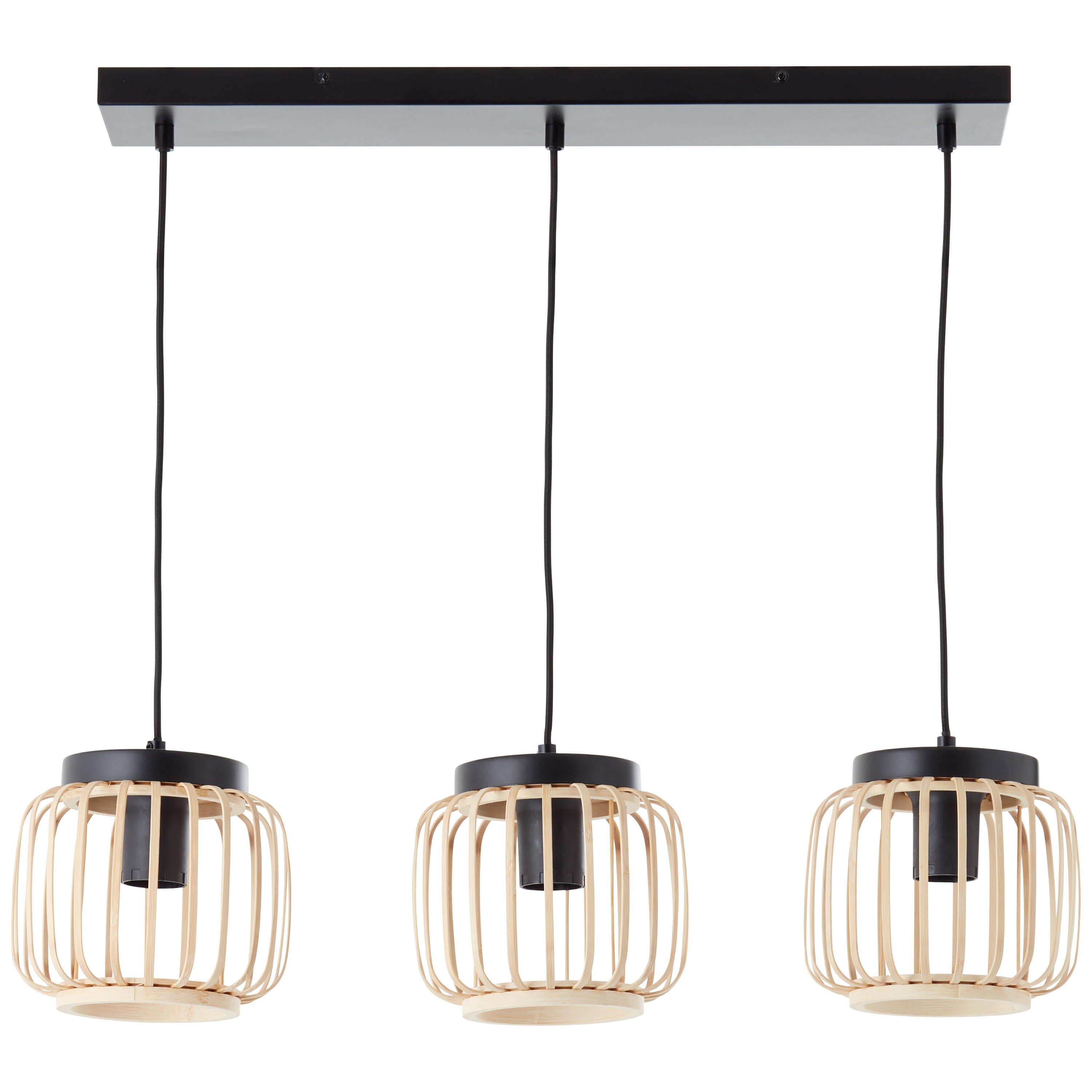 Candeeiro de teto suspenso INSPIRE PECAN E27 3 LÂMPADAS METAL MATE PRETO/BAMBU - 2