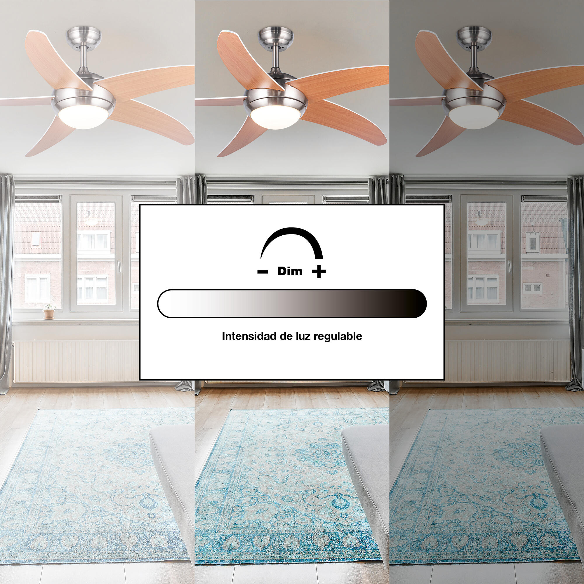 Ventilador de techo con luz motor DC Ragnar níquel 132 cm - 3