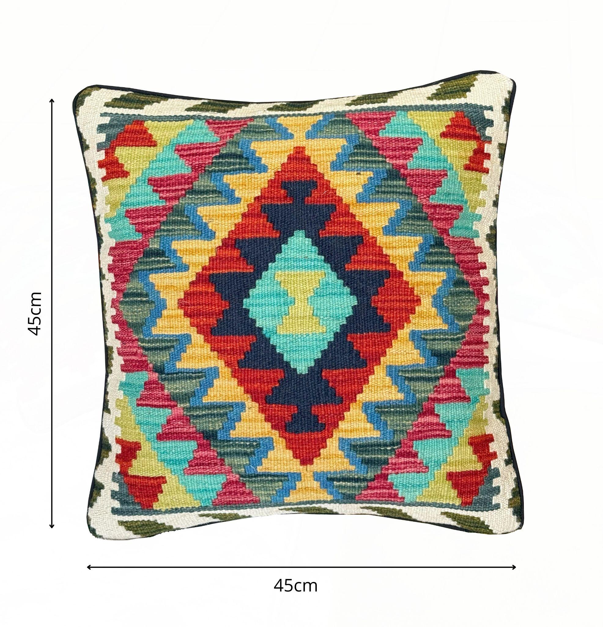 Cojín decorativo cuadrada Kilim Herat lana multicolor passepoil 45x45cm - 2