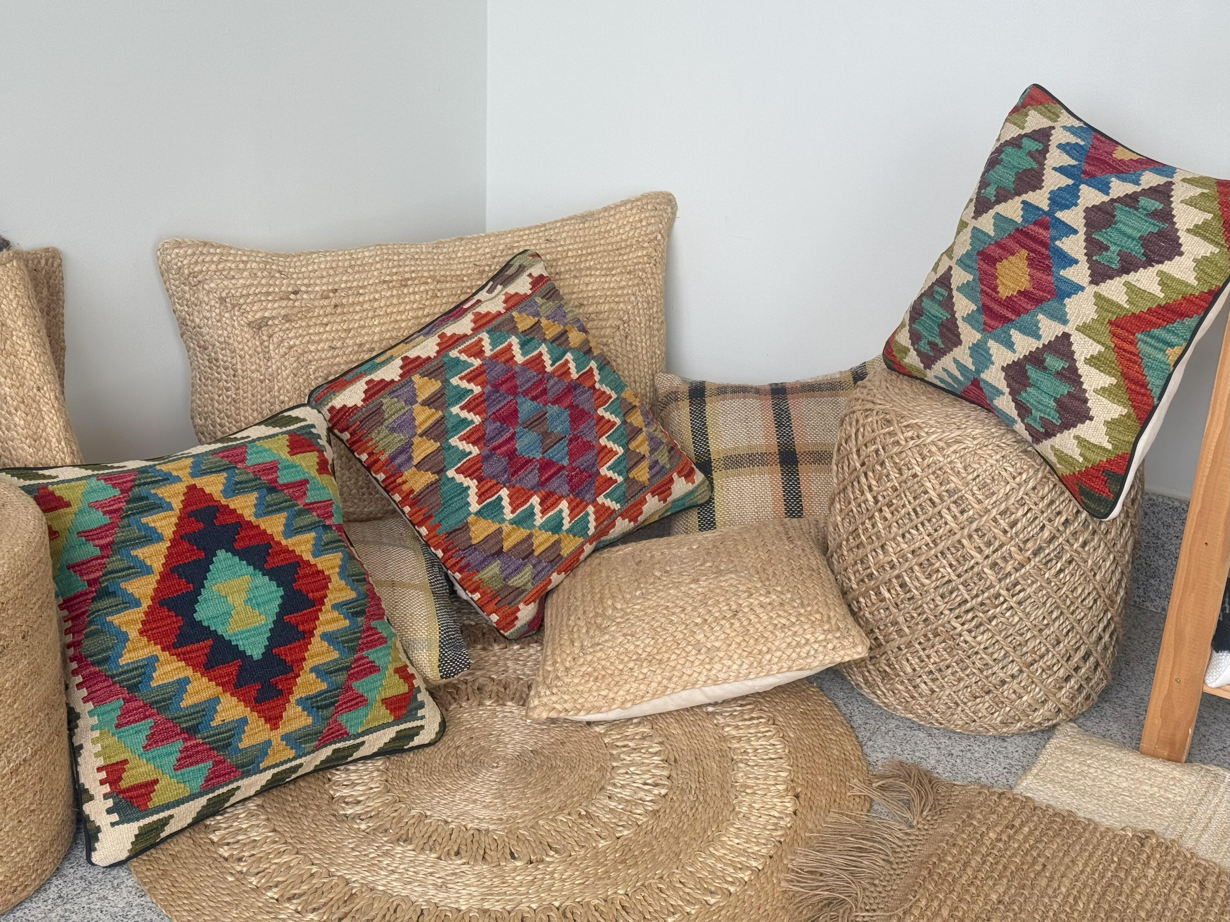 Cojín decorativo cuadrada Kilim Herat lana multicolor passepoil 45x45cm - 12