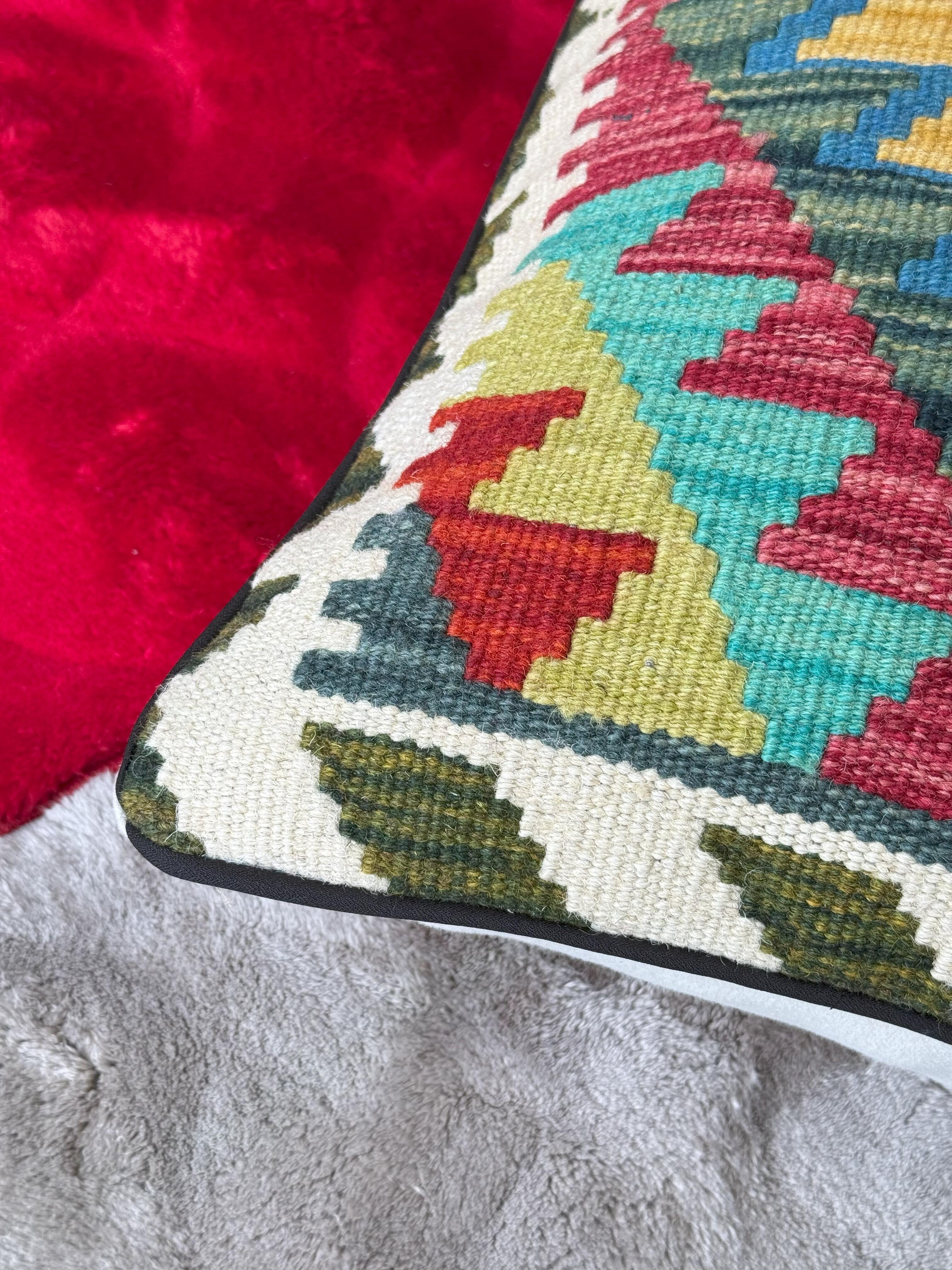 Cojín decorativo cuadrada Kilim Herat lana multicolor passepoil 45x45cm - 5