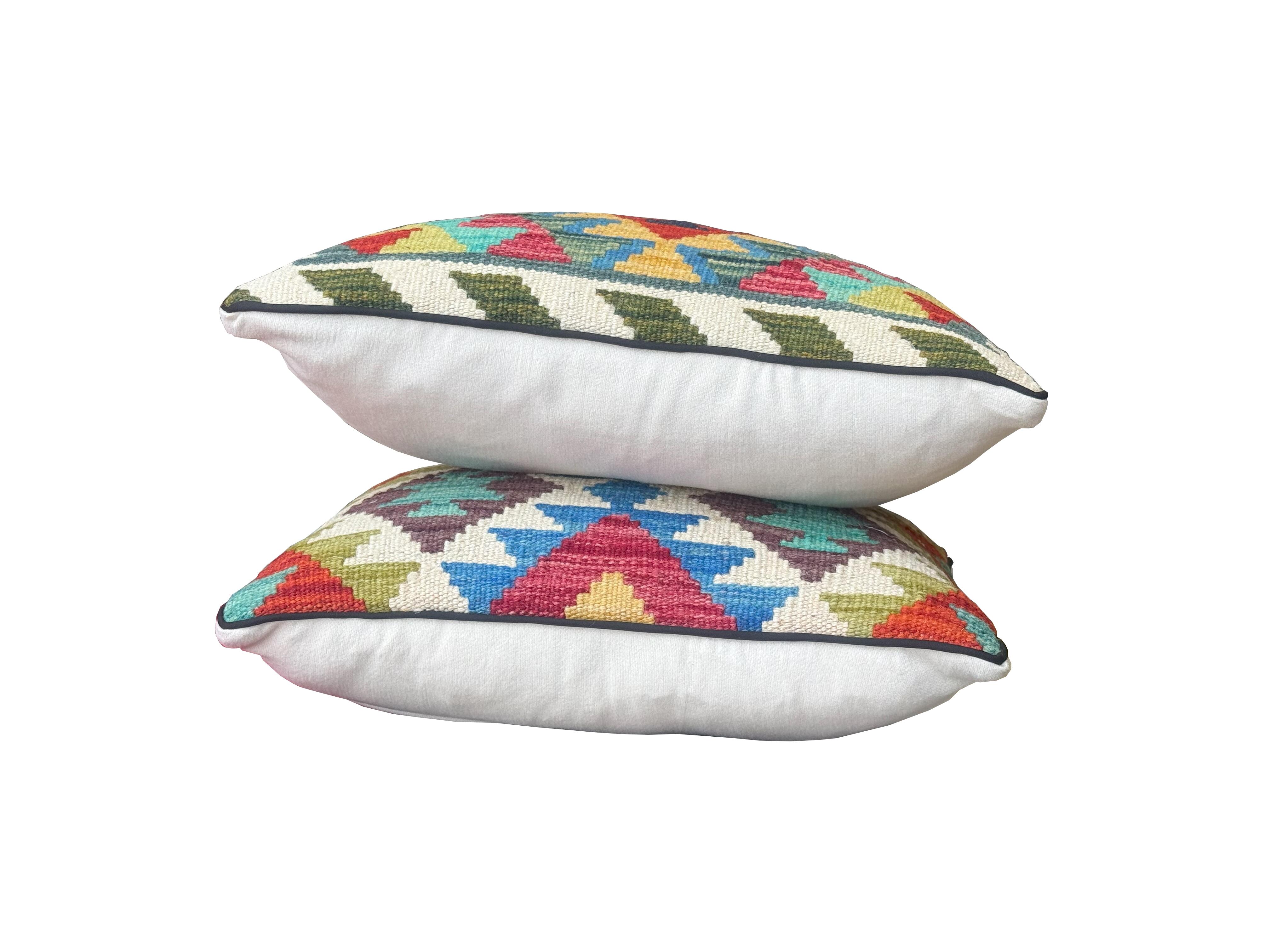 Cojín decorativo cuadrada Kilim Herat lana multicolor passepoil 45x45cm - 10