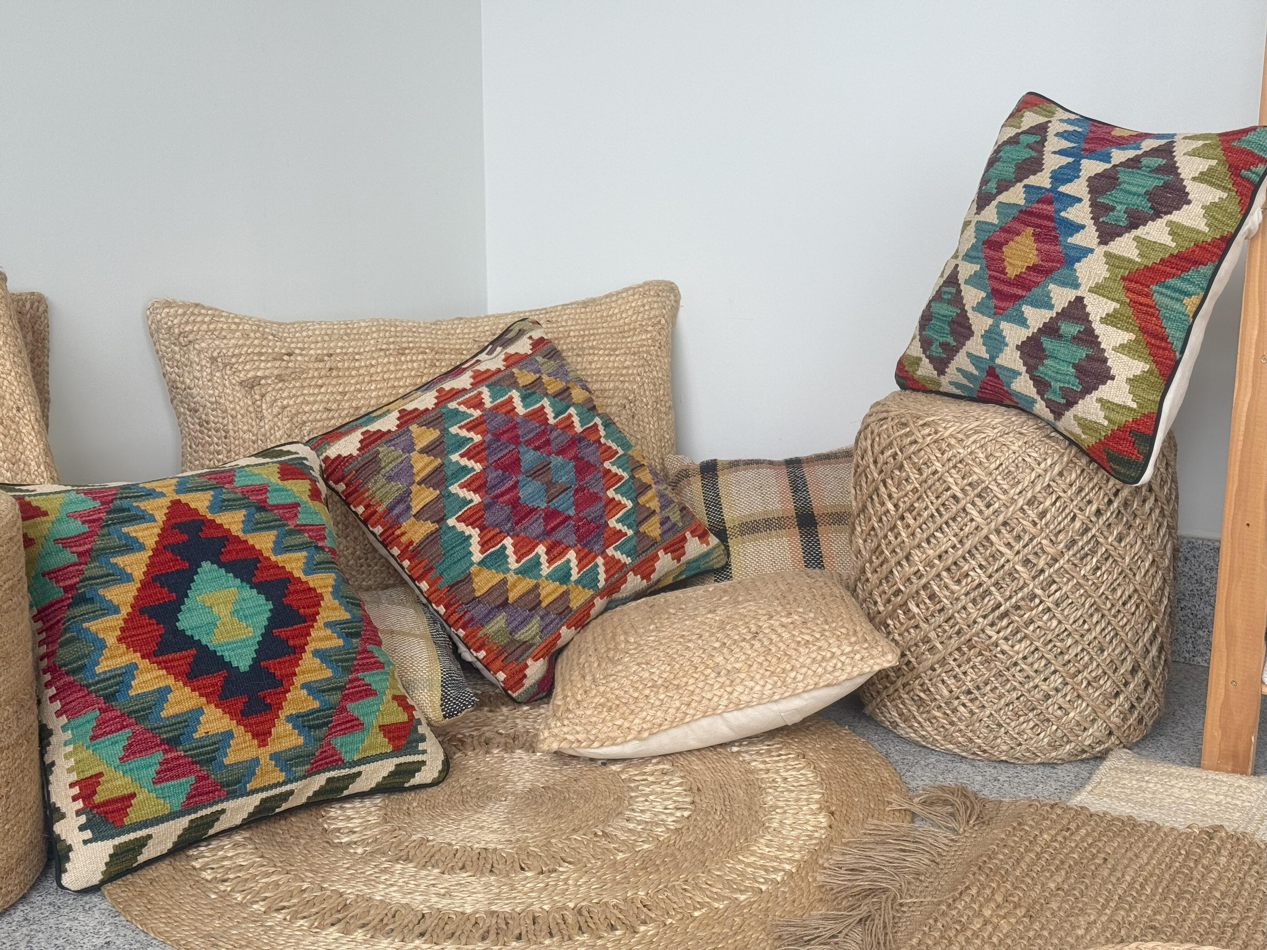 Cojín decorativo cuadrada Kilim Herat lana multicolor passepoil 45x45cm - 3
