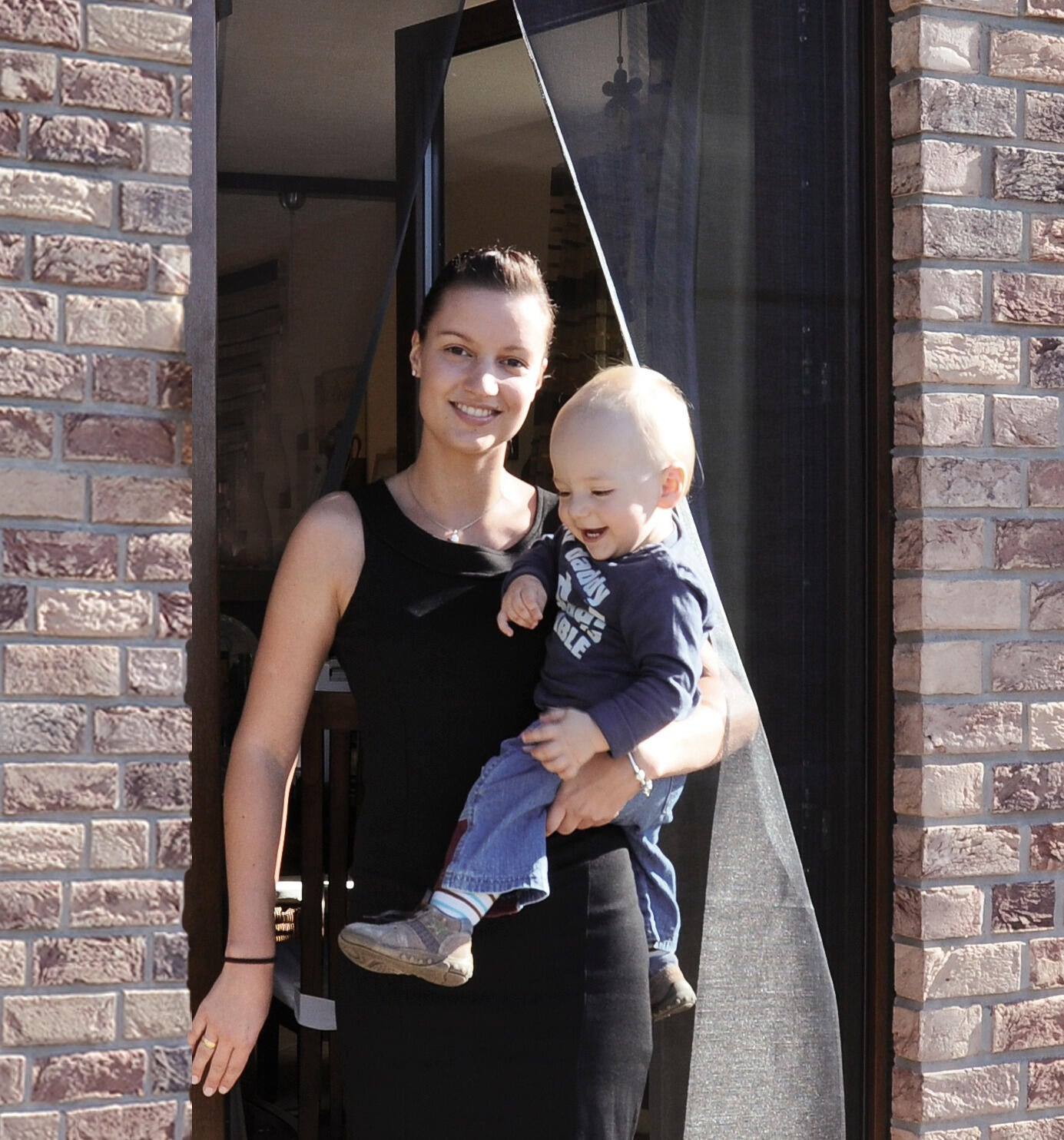 Mosquitera cortina puerta extensibl aluminio blanco tela poliester 105-130x250cm - 4