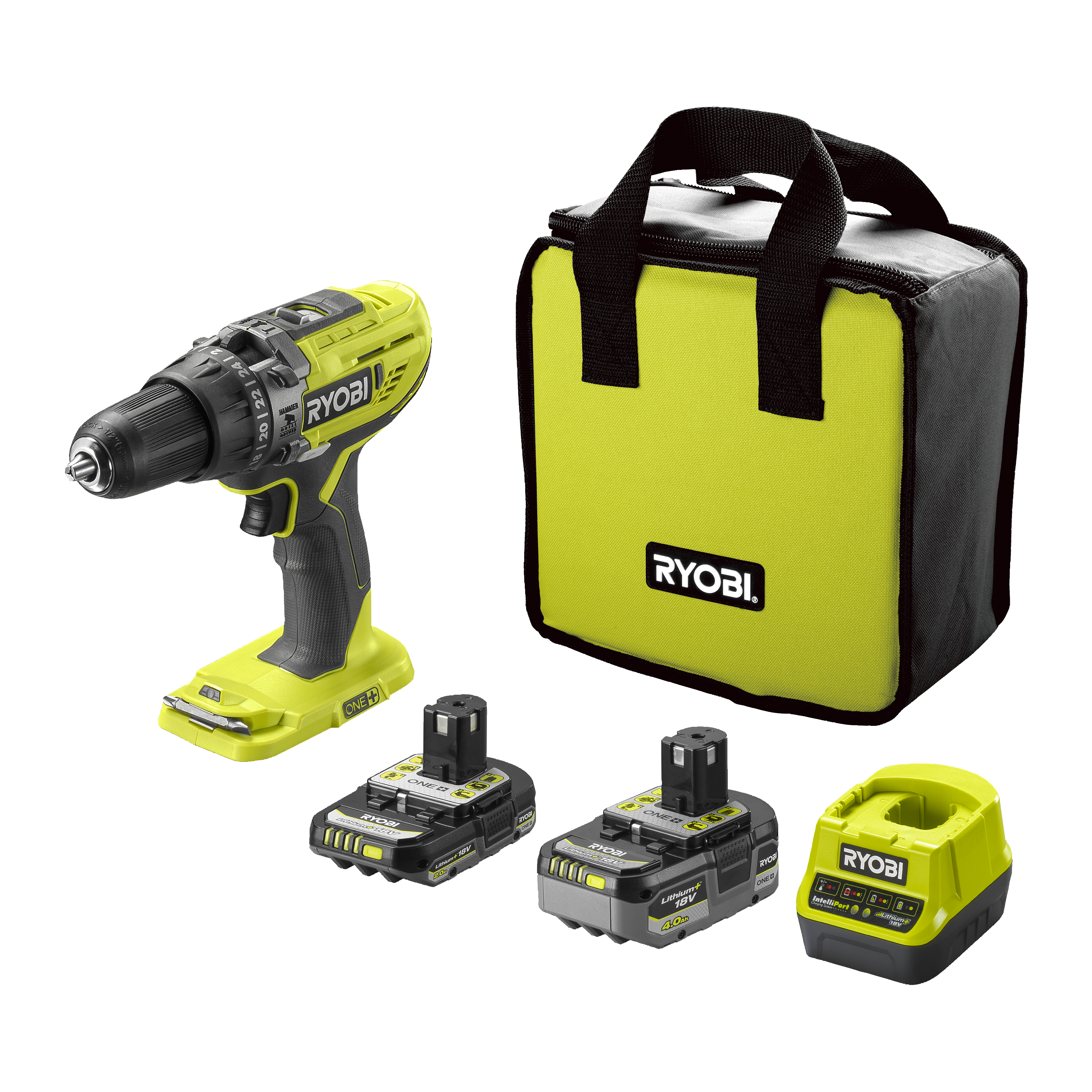 Wiertarko-wkrętarka akumulatorowa Ryobi One+ R18PD3-242S 18V 2/4AH