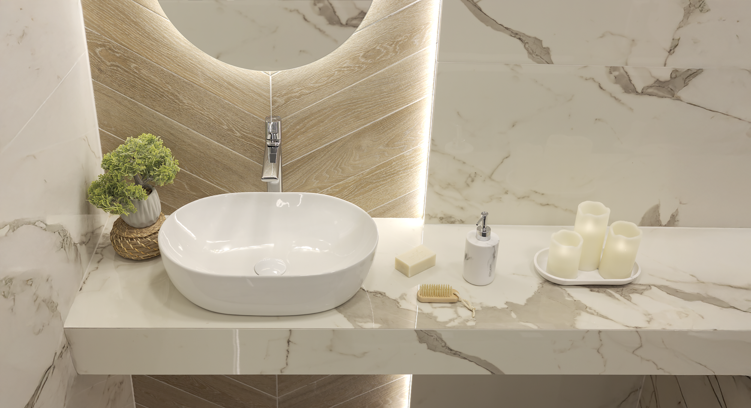 Umywalka ceramiczna nablatowa Lomami 35x48.5x13.5 cm biała - 2