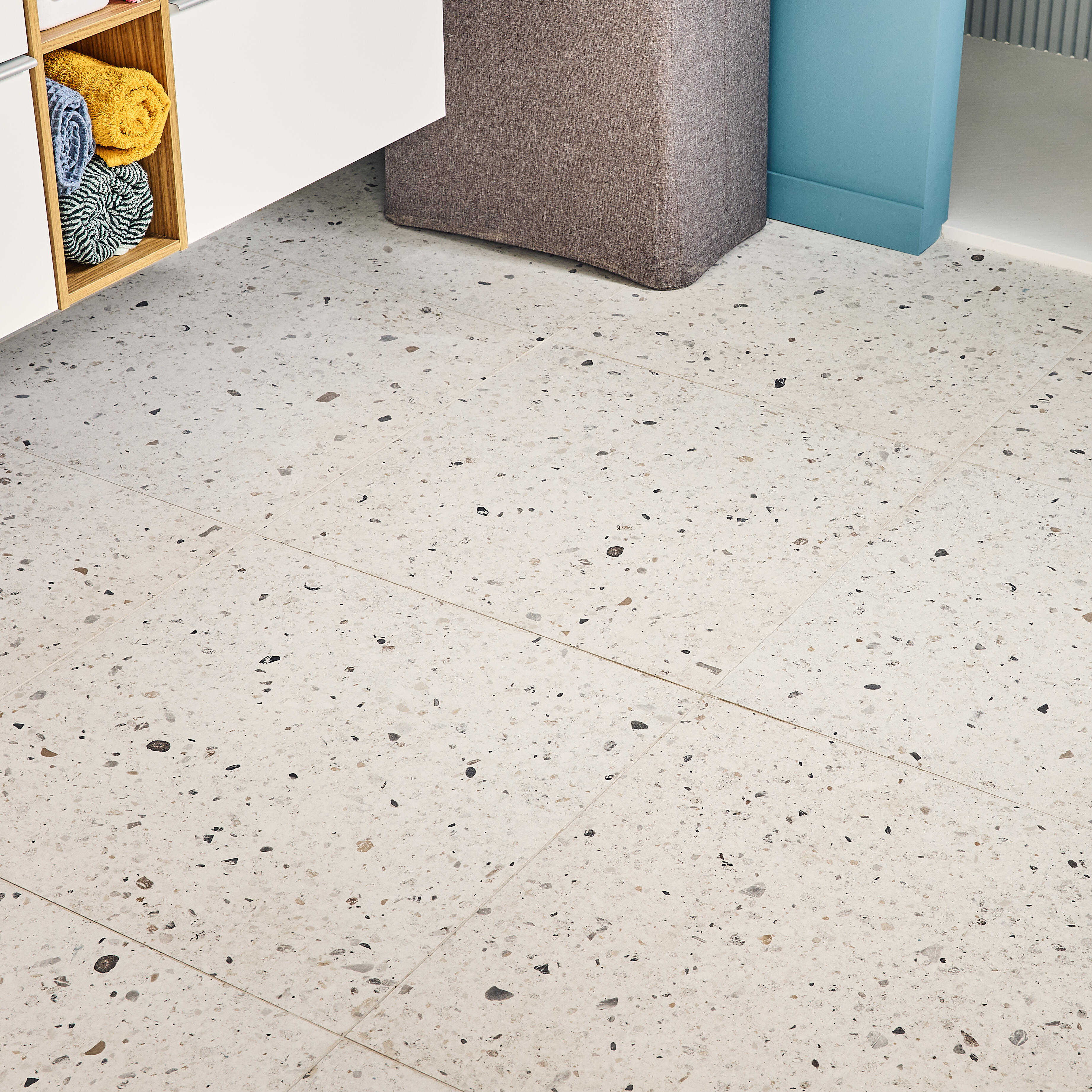 Carrelage sol/mur intérieur effet terrazzo blanc Essentiel l.60.5 x L.60.5 cm - 3
