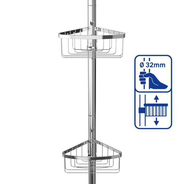 Étagère De Douche Télescopique FINIBO - 4 étagères, Réglable 100-300 Cm, Noire, Sans Perçage